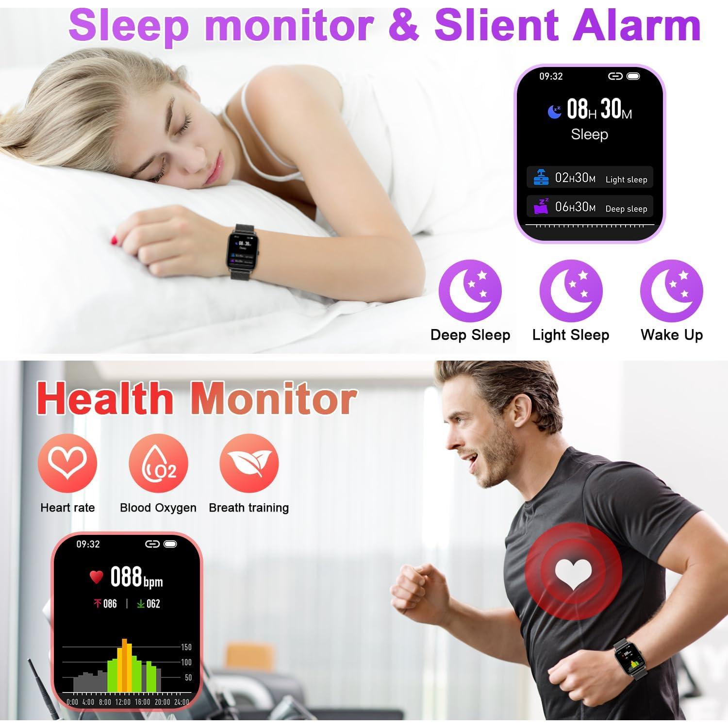 Smart Watch for Women Men Fitness: (Make/Answer Call) Bluetooth Smartwatch for Android Phones iPhone Waterproof Outdoor Sport Digital Running Watches Health Tracker Heart Rate Monitor Step Counter
