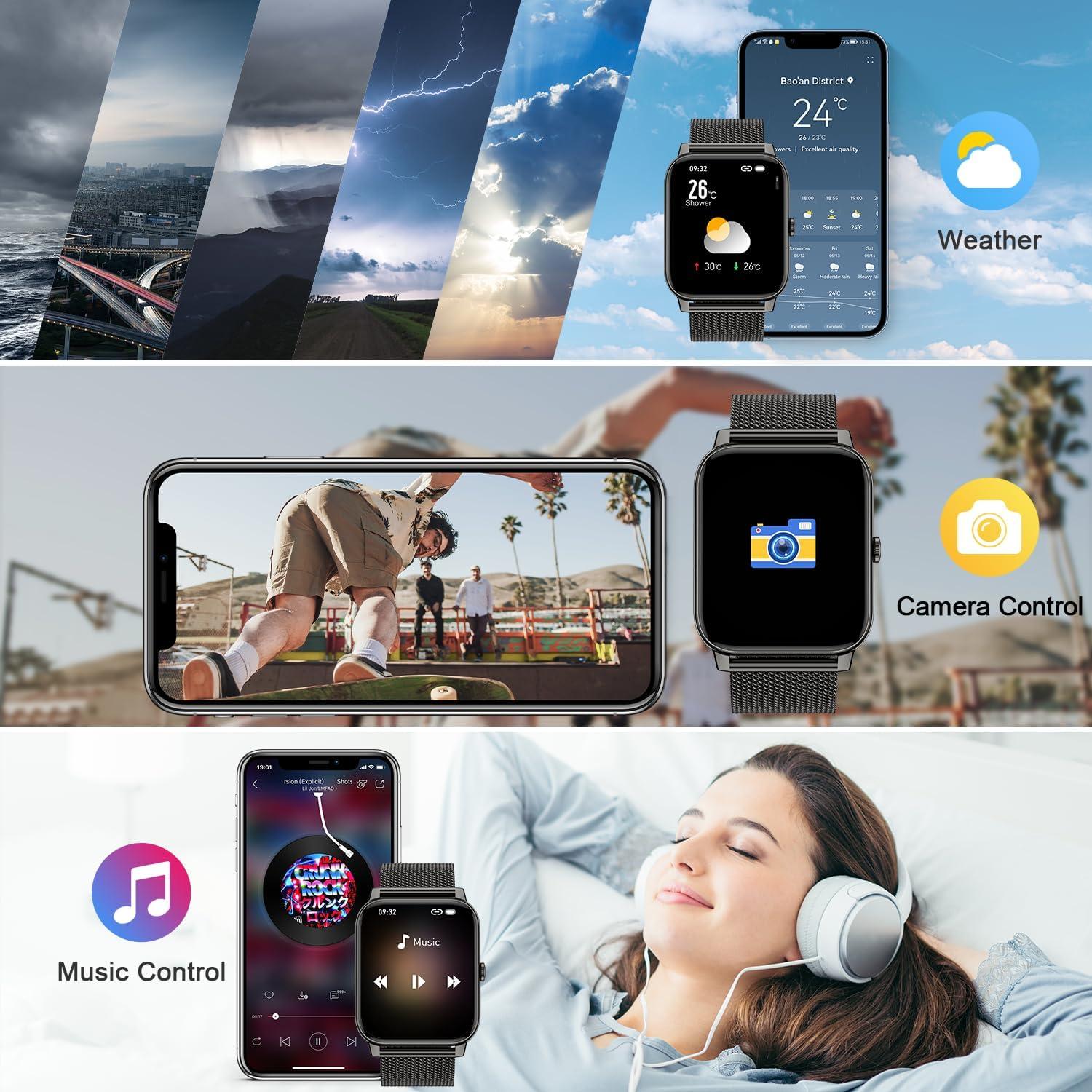 Smart Watch for Women Men Fitness: (Make/Answer Call) Bluetooth Smartwatch for Android Phones iPhone Waterproof Outdoor Sport Digital Running Watches Health Tracker Heart Rate Monitor Step Counter