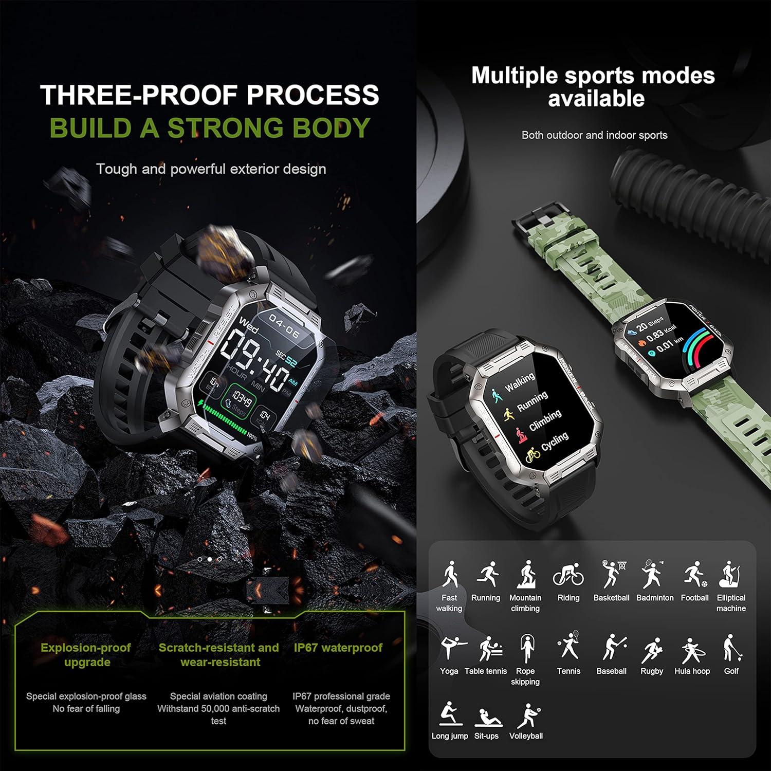 Reloj Inteligente JIWMYIN Militar Bluetooth 44mm Fitness