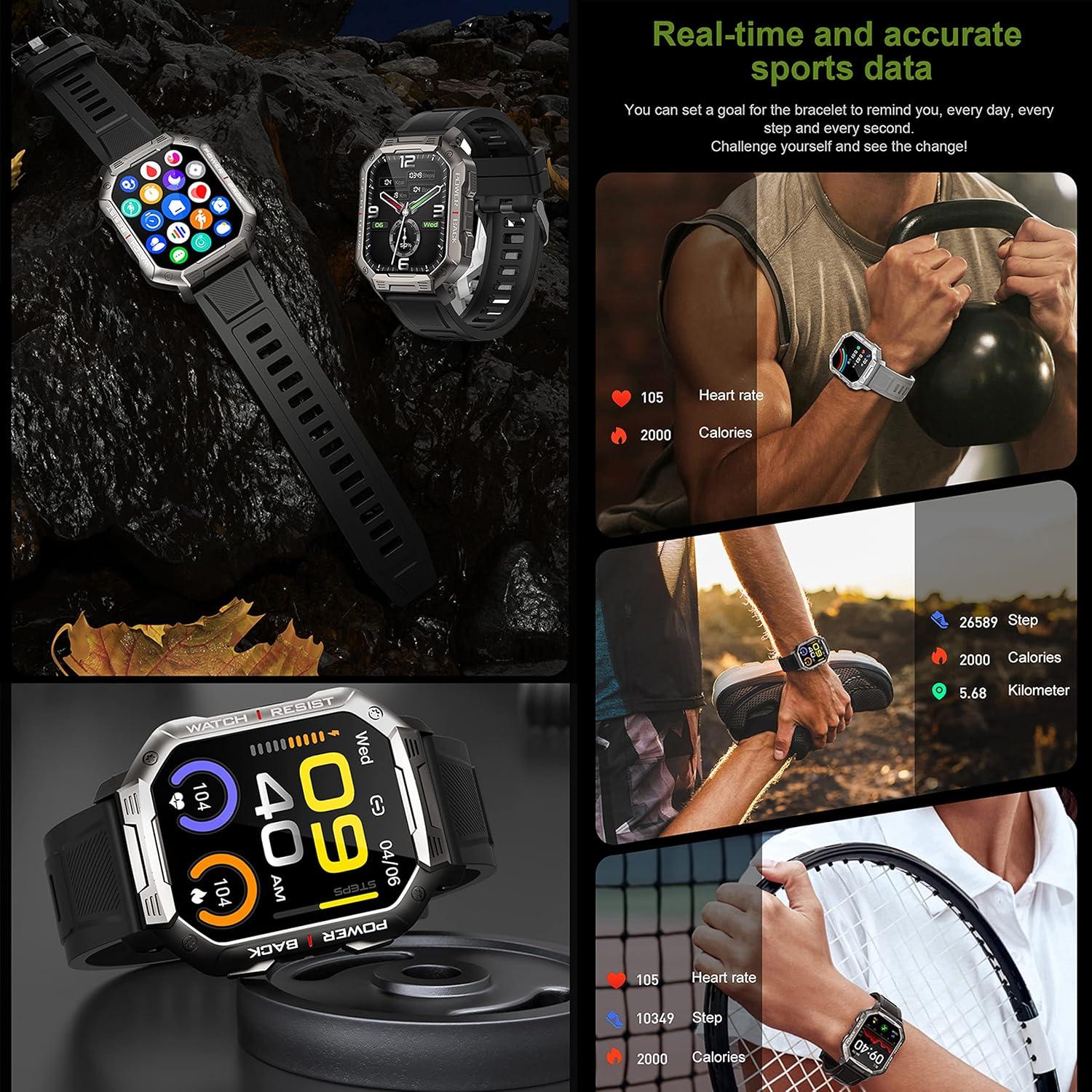 Reloj Inteligente JIWMYIN Militar Bluetooth 44mm Fitness