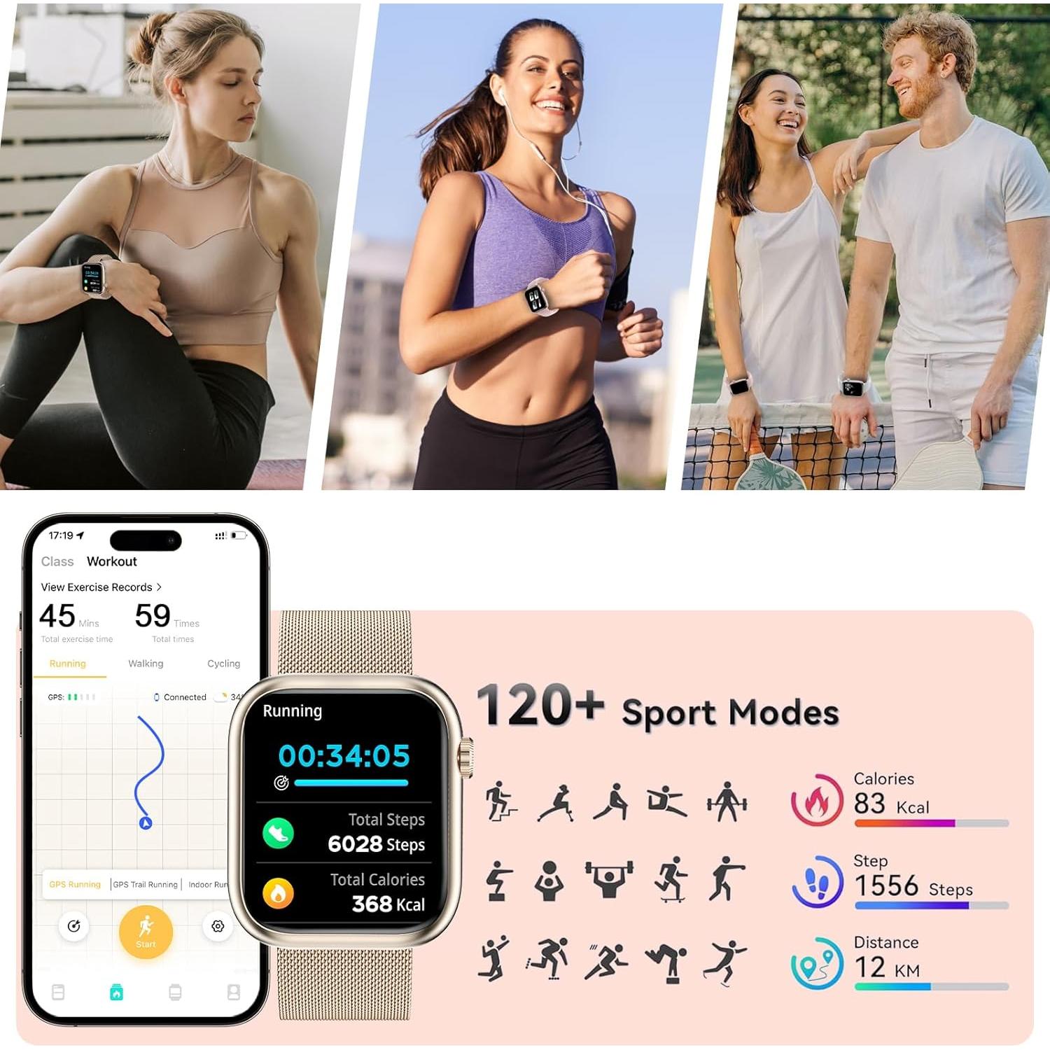 Reloj Inteligente GADIXY para Mujeres Rosa Dorado 1.83" HD