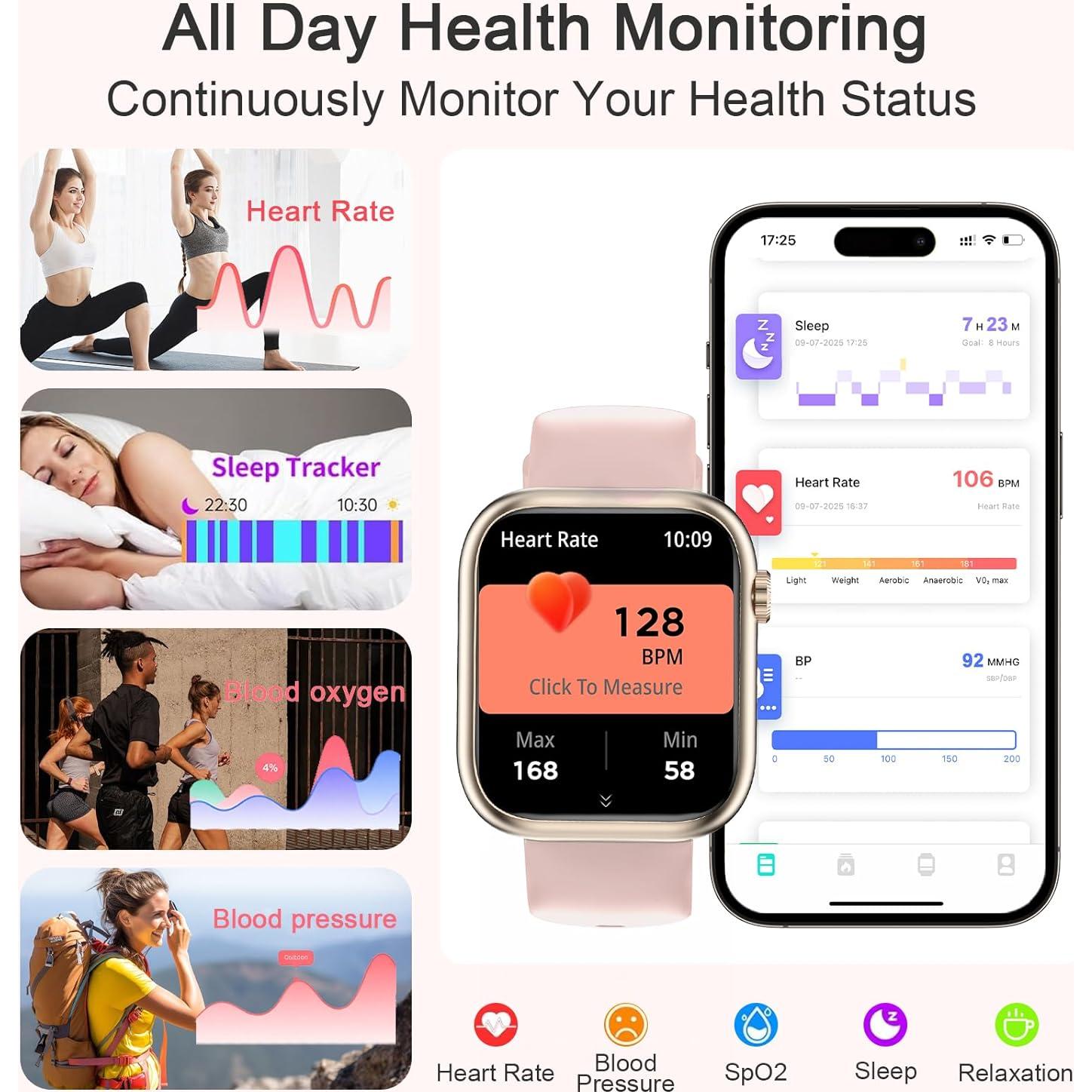 Reloj Inteligente GADIXY para Mujeres Rosa Dorado 1.83" HD