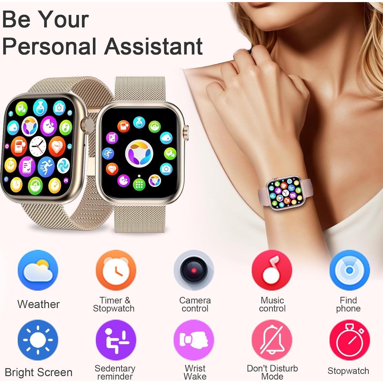 Reloj Inteligente GADIXY para Mujeres Rosa Dorado 1.83" HD