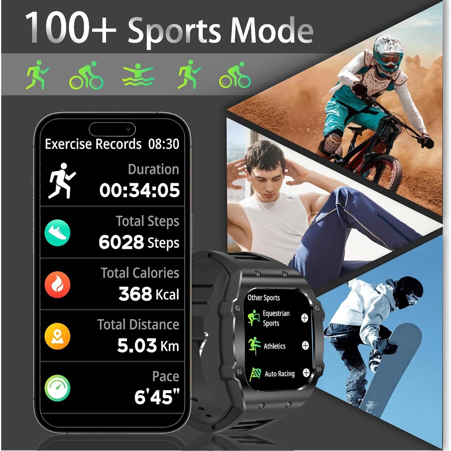 Reloj Inteligente Deportivo Militar Dvtlfrj Negro 1.91" IP68