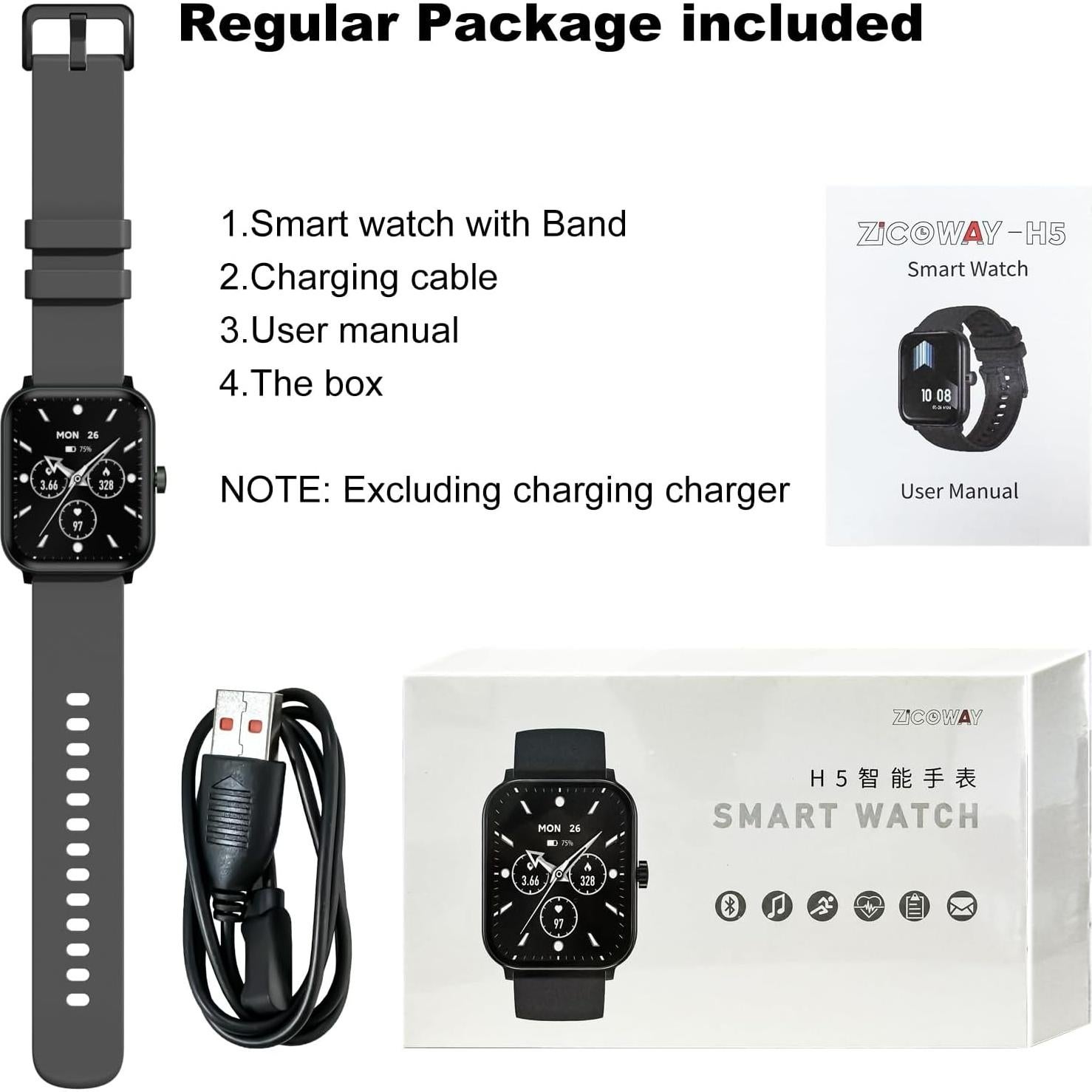 Reloj Inteligente Zicoway H5 para Mujeres y Hombres - Monitoreo de Salud IP68