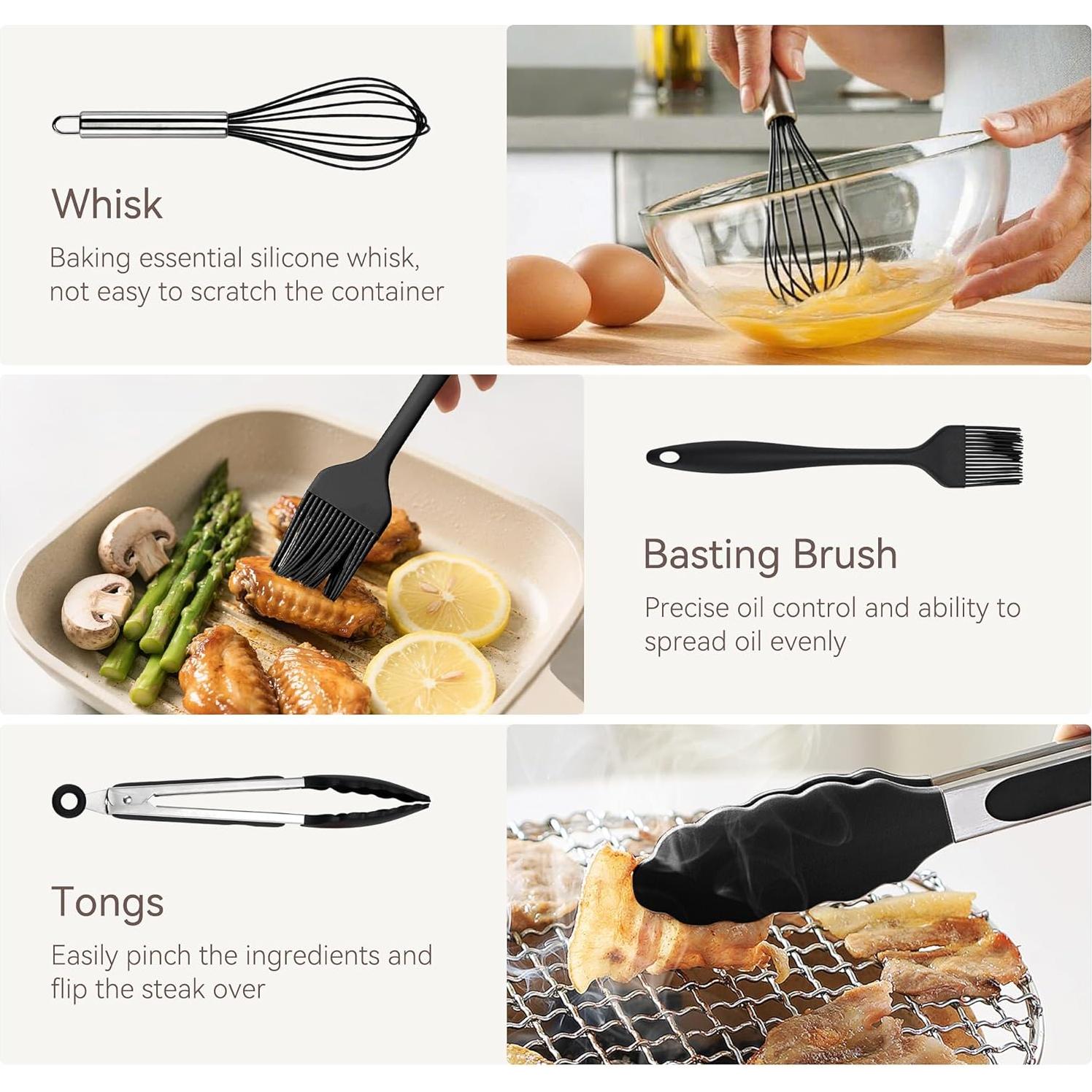 Juego de Utensilios de Cocina NCUE 28 Piezas Silicona Acero Inoxidable