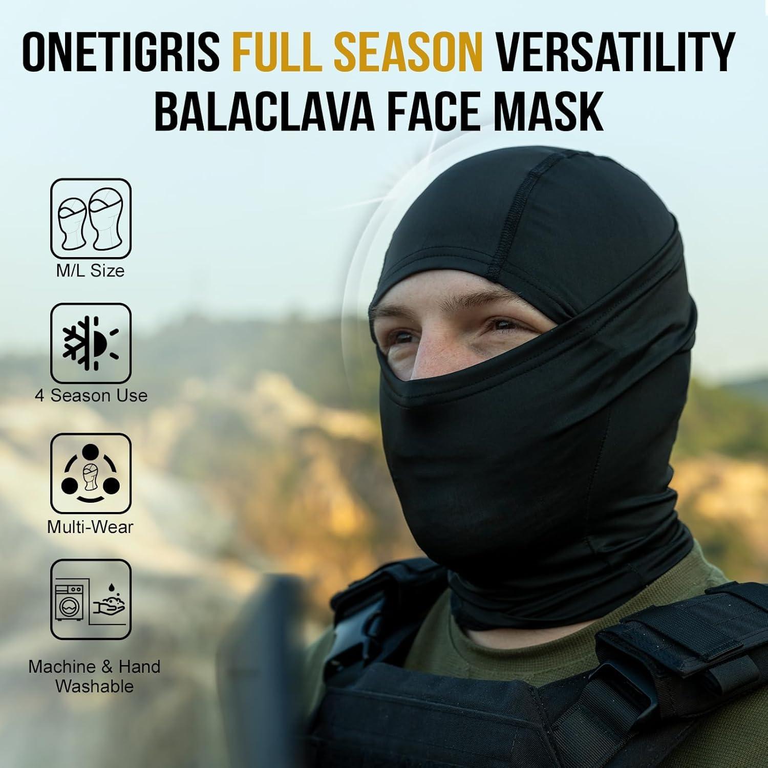 Balaclava OneTigris Unisex Mediana Negra para Ciclismo y Senderismo