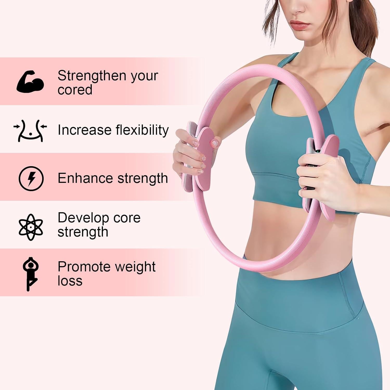 Anillo de Pilates Quorvella 38 cm Rosa con Mangos Acolchados