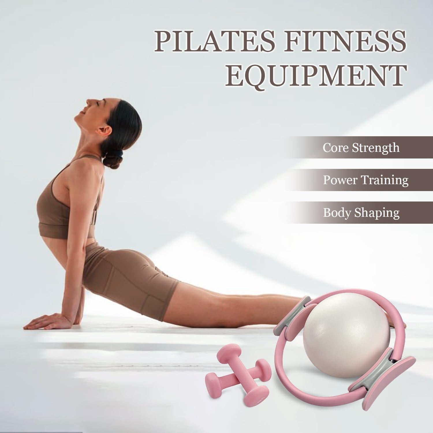 Kit de Pilates 9 Piezas HIMESPORNER - Anillo, Pelota, Mancuernas y Bandas