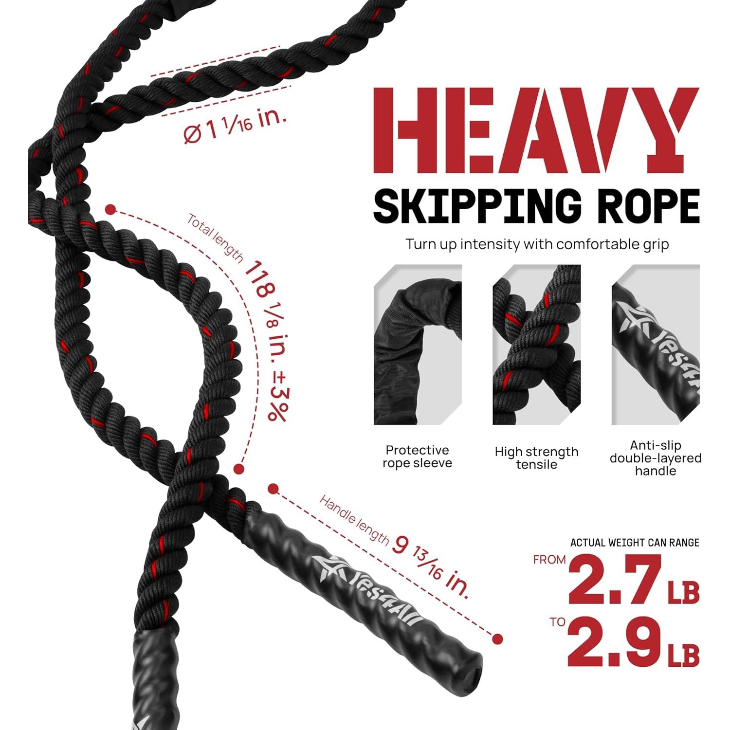 Cuerda de Salto Pesada Yes4All 1.27 kg con Mango Antideslizante