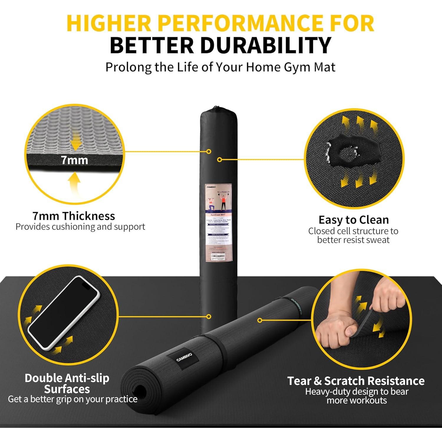 Alfombrilla de Ejercicio CAMBIVO 2.13m x 1.52m Antideslizante 7mm