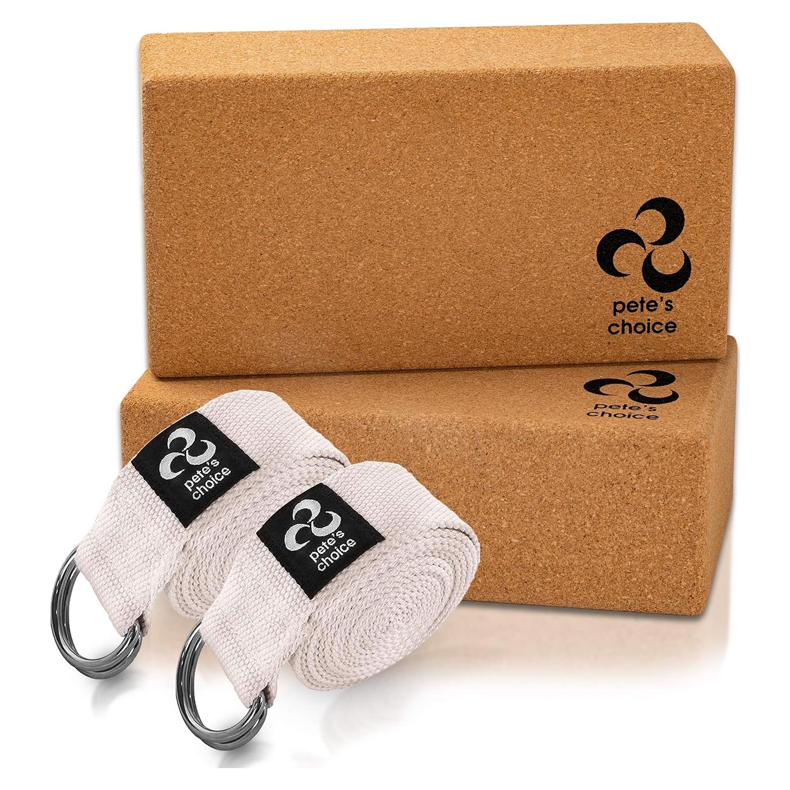 Kit de Yoga Pete's Choice: 2 Correas y 2 Bloques de Corcho