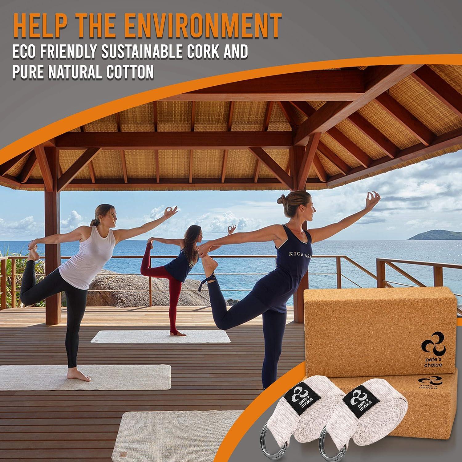 Kit de Yoga Pete's Choice: 2 Correas y 2 Bloques de Corcho