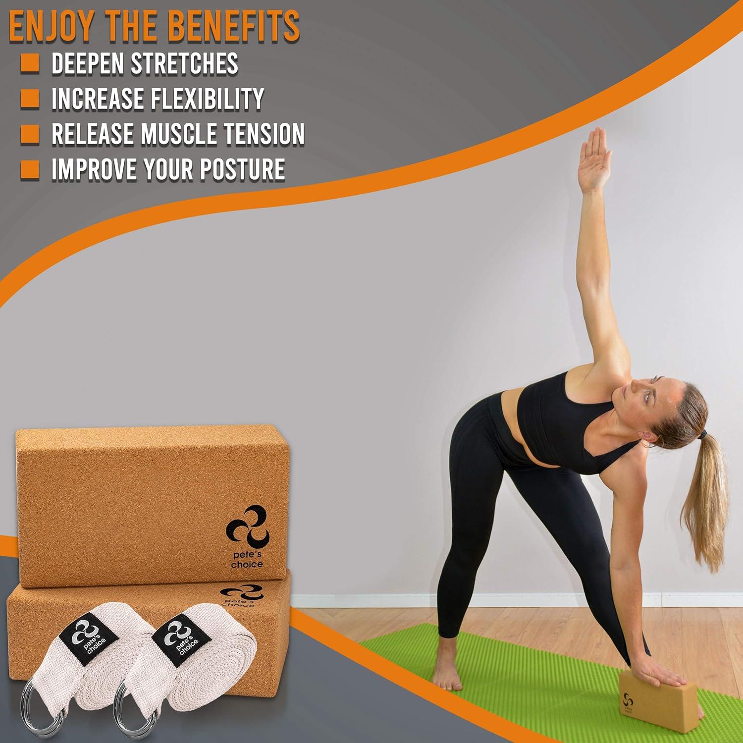 Kit de Yoga Pete's Choice: 2 Correas y 2 Bloques de Corcho