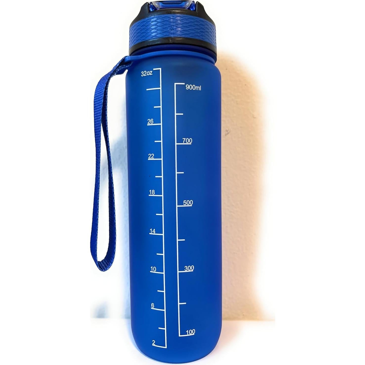 Botella de Agua Deportiva Genérica 1L con Marcadores de Tiempo Azul