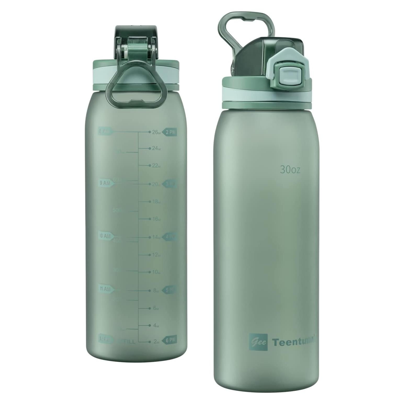 Botella de Agua Teentumn 887 ml con Marcador de Tiempo Verde