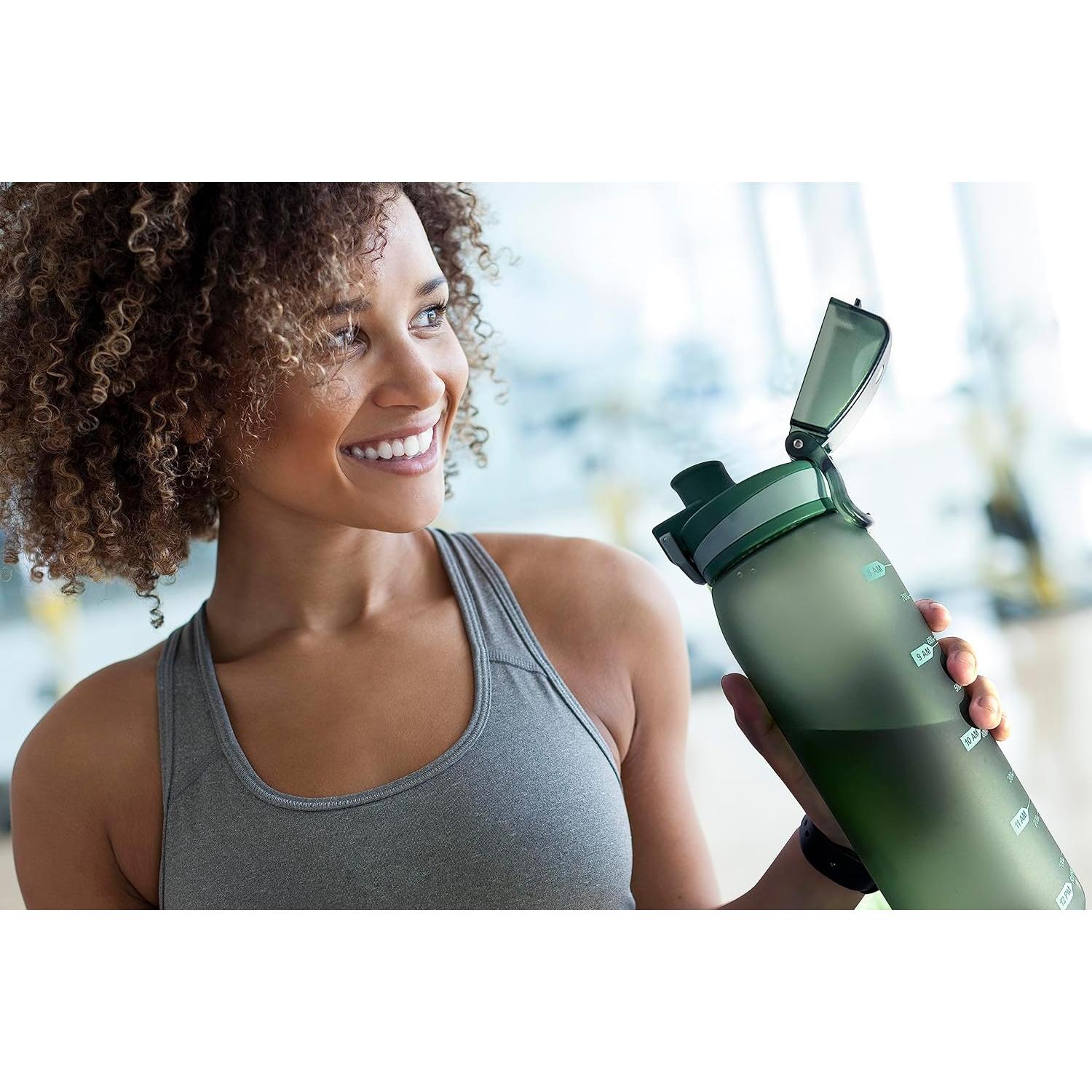 Botella de Agua Teentumn 887 ml con Marcador de Tiempo Verde