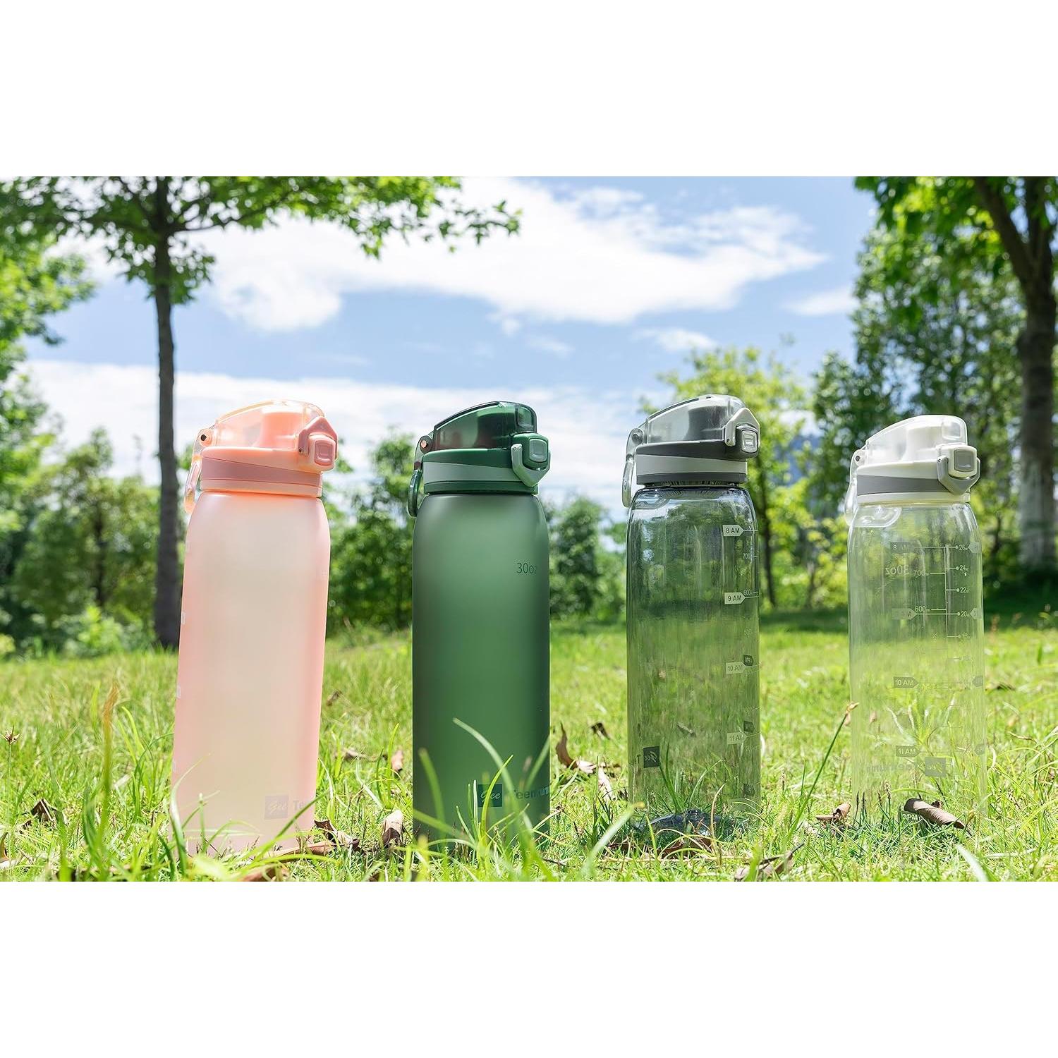 Botella de Agua Teentumn 887 ml con Marcador de Tiempo Verde