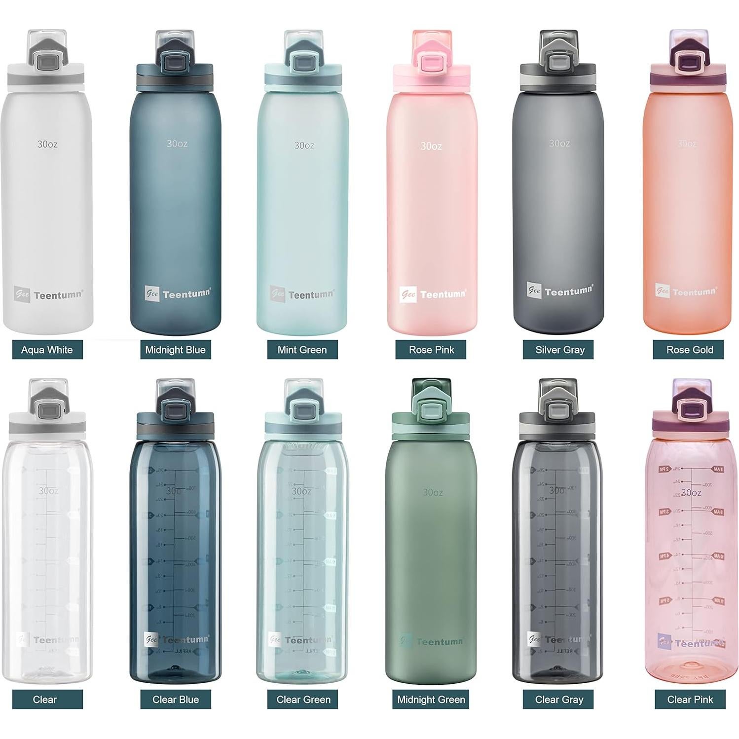 Botella de Agua Teentumn 887 ml con Marcador de Tiempo Verde