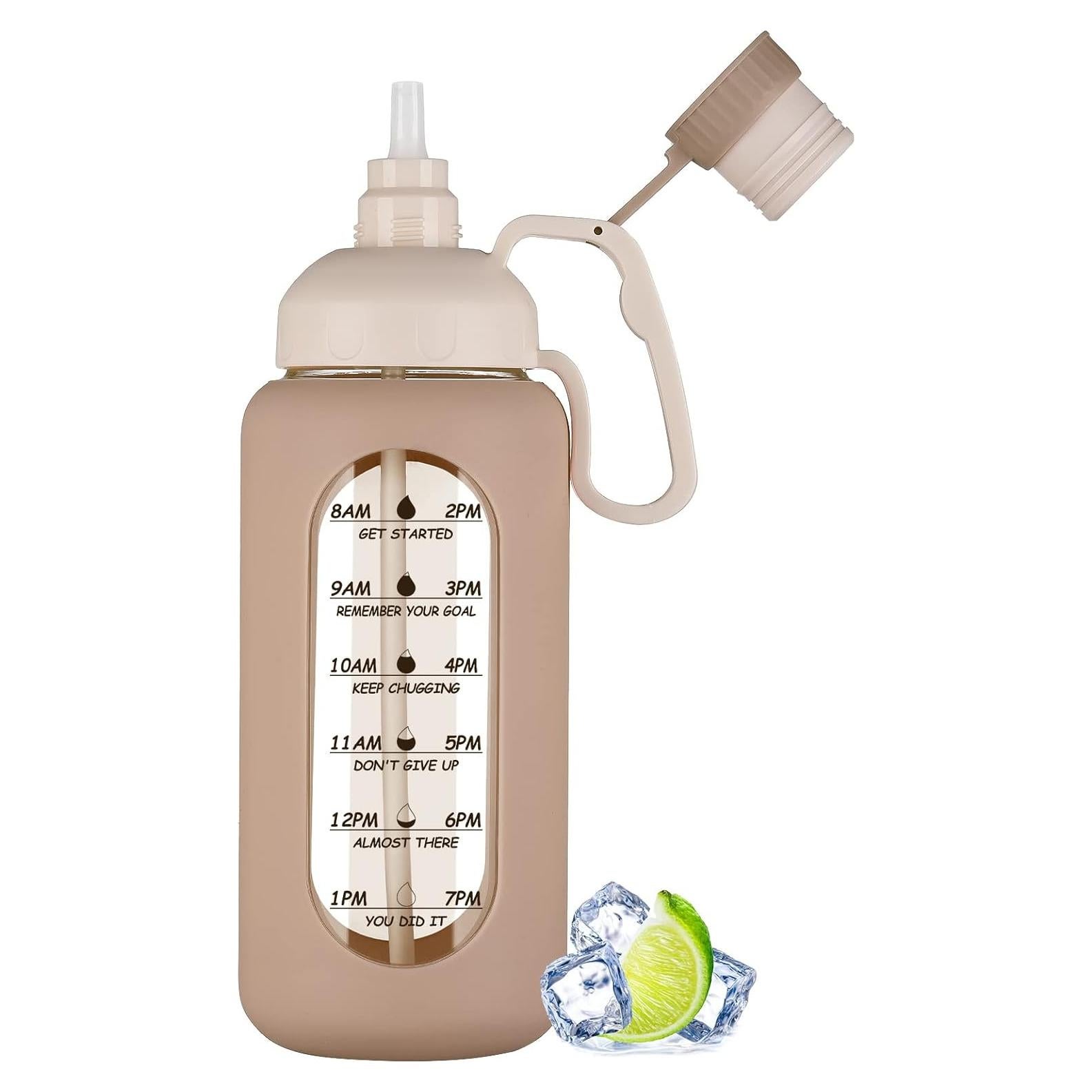 Botella de Agua de Vidrio MUKOKO 1.81L con Popote y Manga