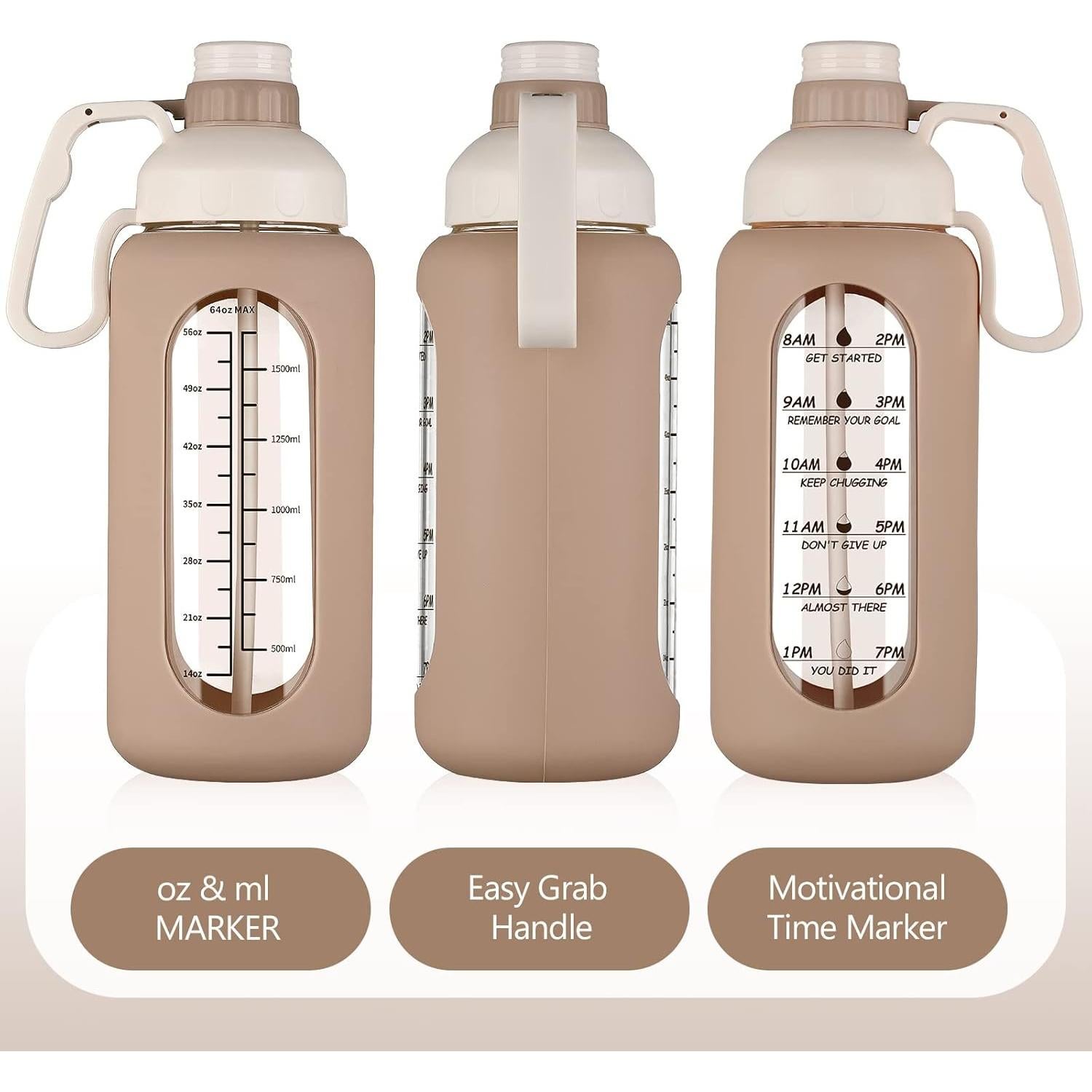 Botella de Agua de Vidrio MUKOKO 1.81L con Popote y Manga