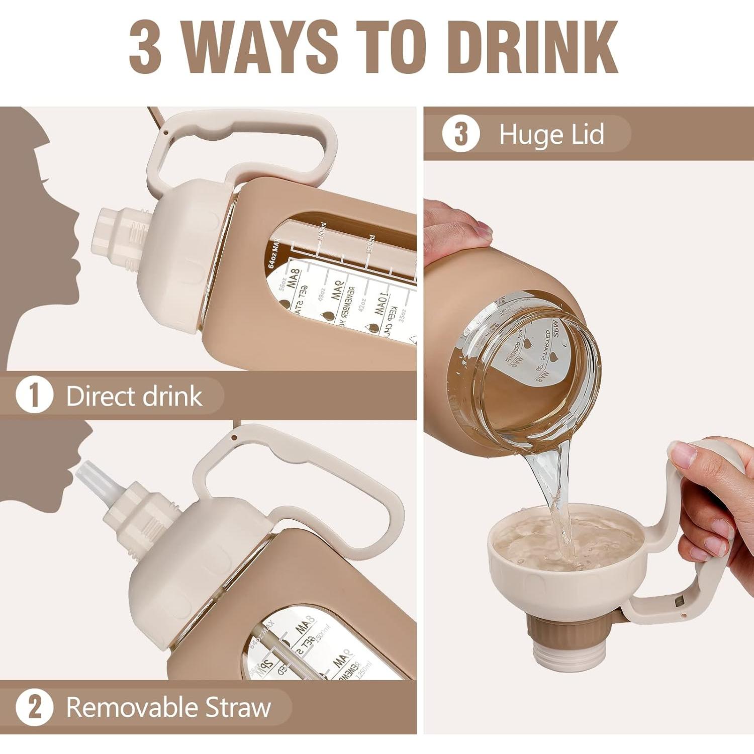 Botella de Agua de Vidrio MUKOKO 1.81L con Popote y Manga