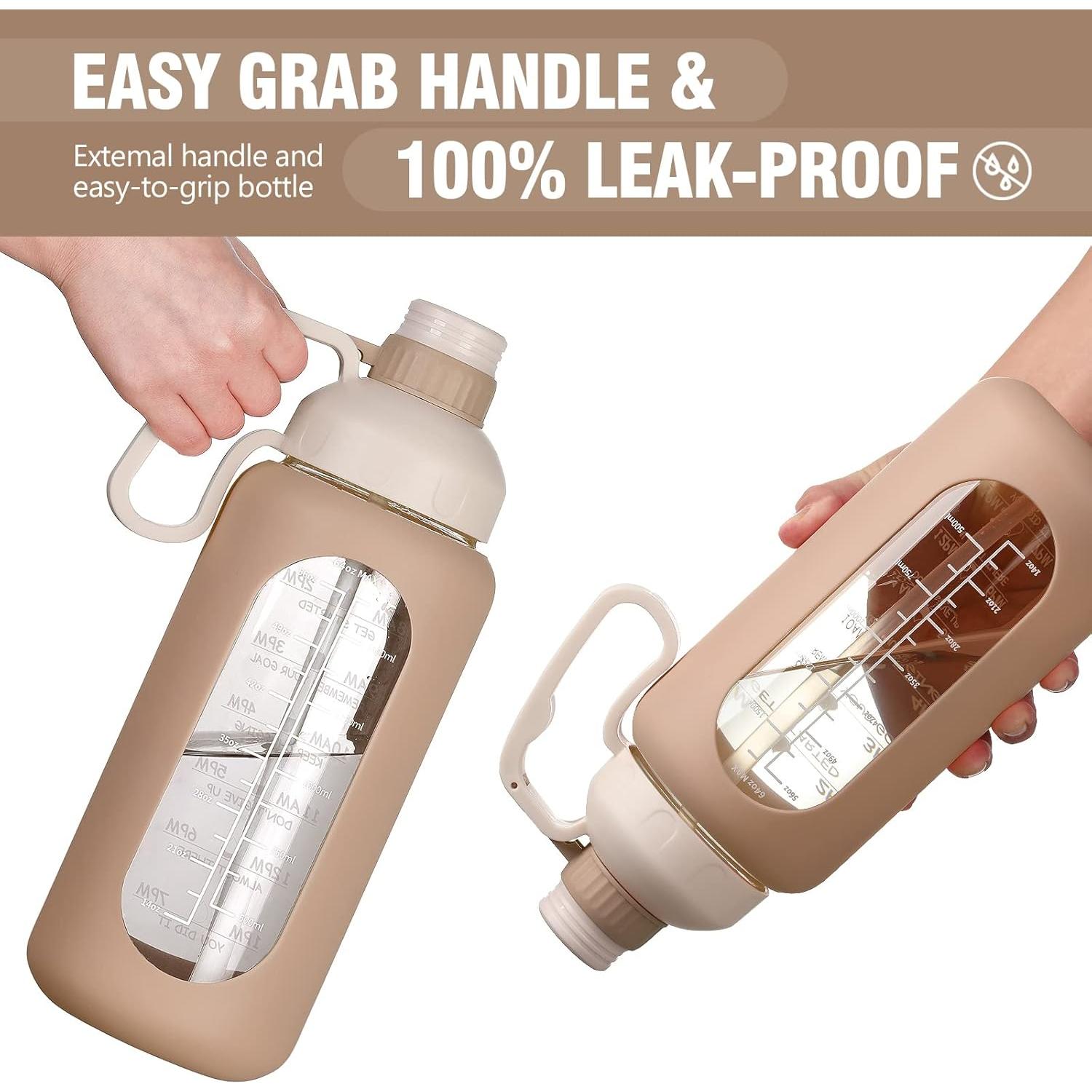 Botella de Agua de Vidrio MUKOKO 1.81L con Popote y Manga