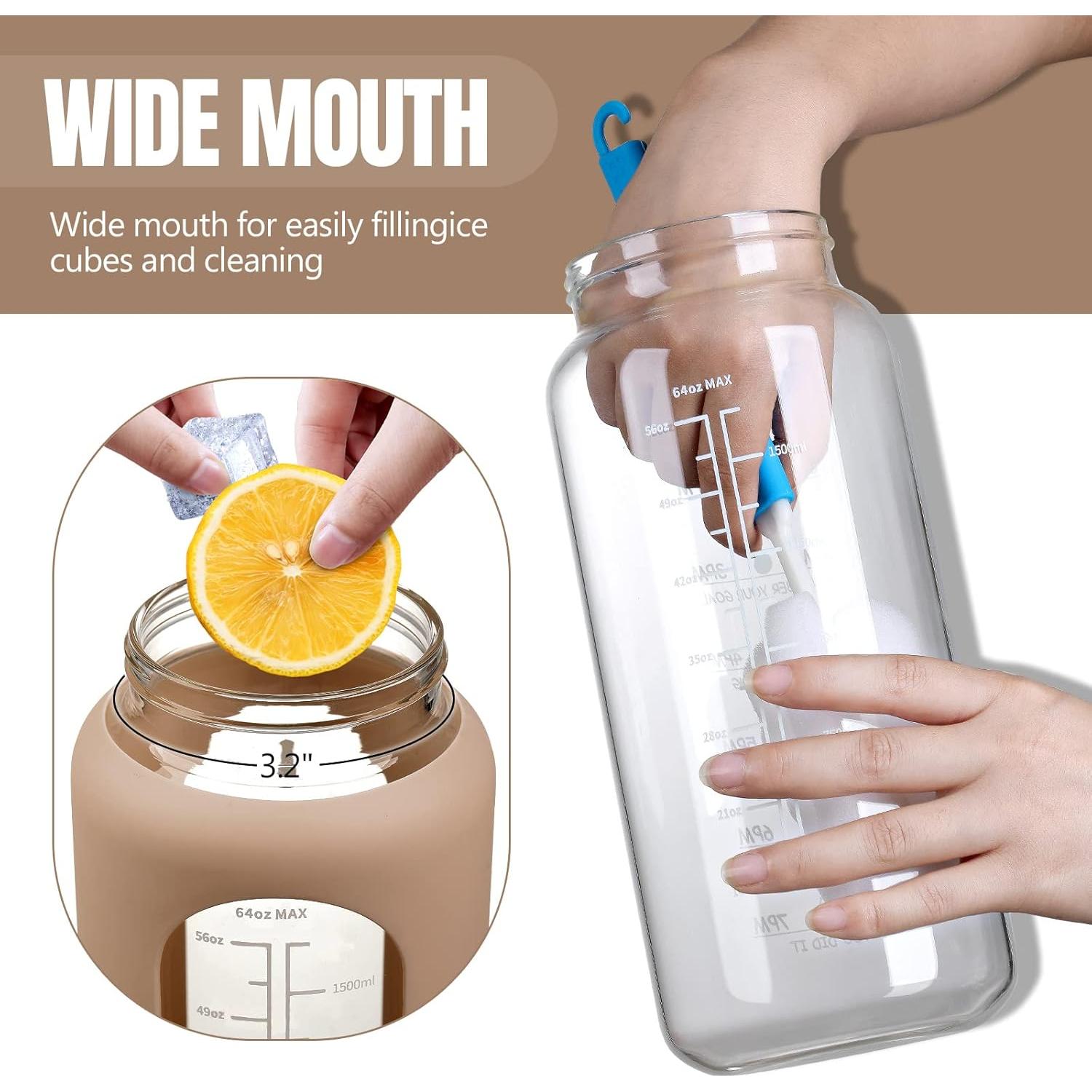 Botella de Agua de Vidrio MUKOKO 1.81L con Popote y Manga