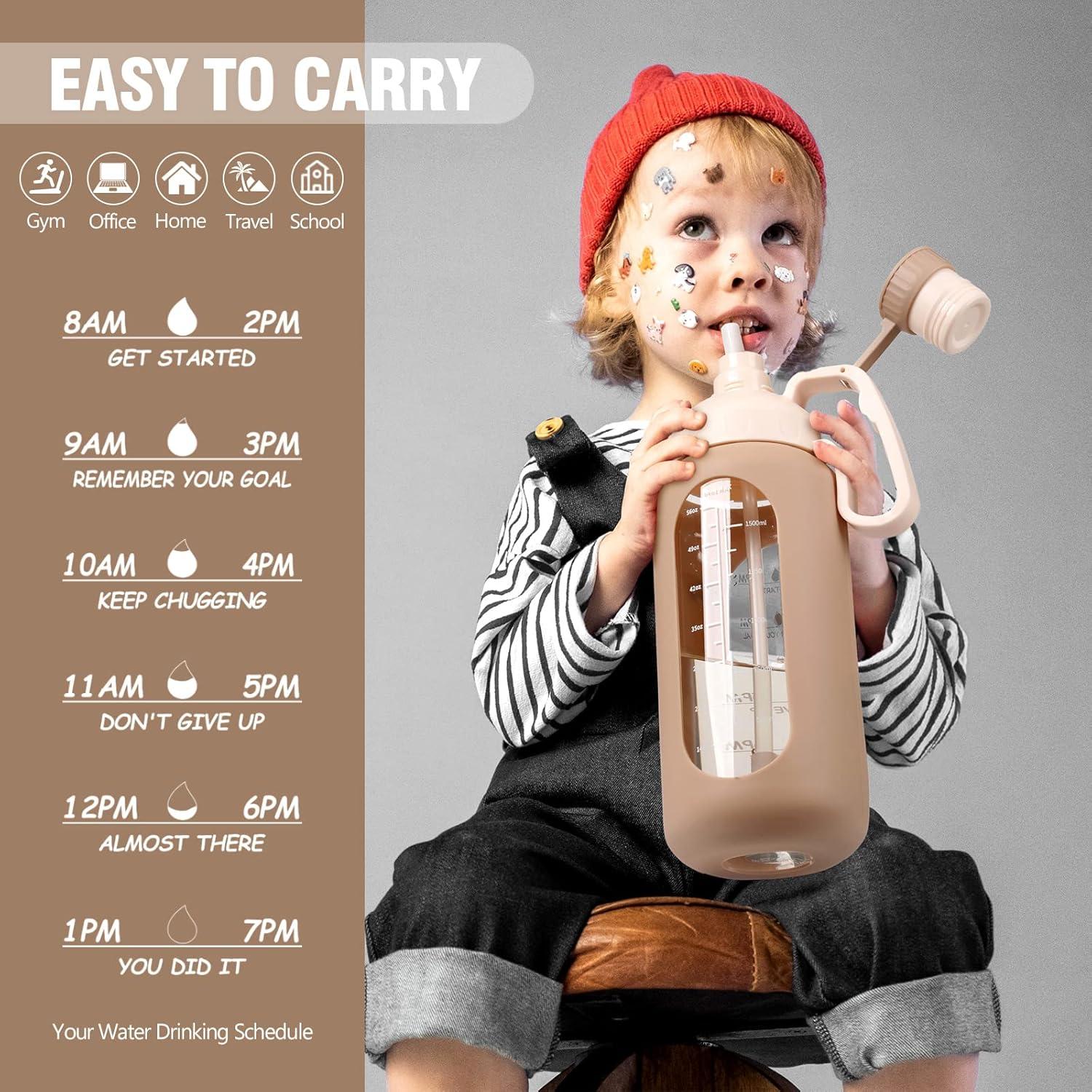 Botella de Agua de Vidrio MUKOKO 1.81L con Popote y Manga