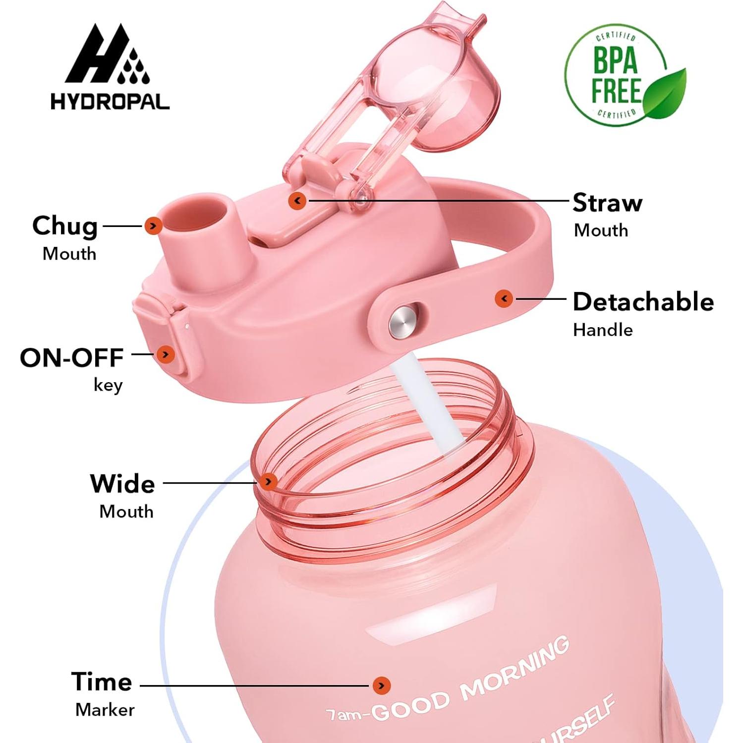 Botella de Agua HydroPal 3.8L con Pajilla y Horarios Motivacionales