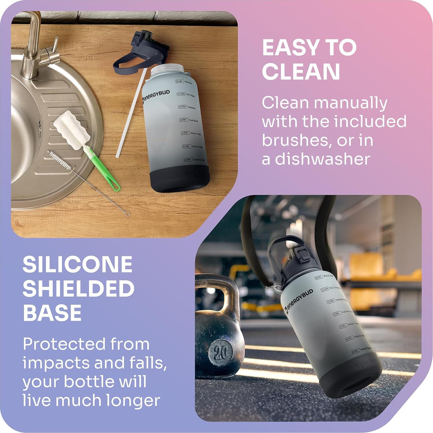 Botella de Agua 1 Galón EnergyBud 3.78L Boca Ancha Apta Lavavajillas