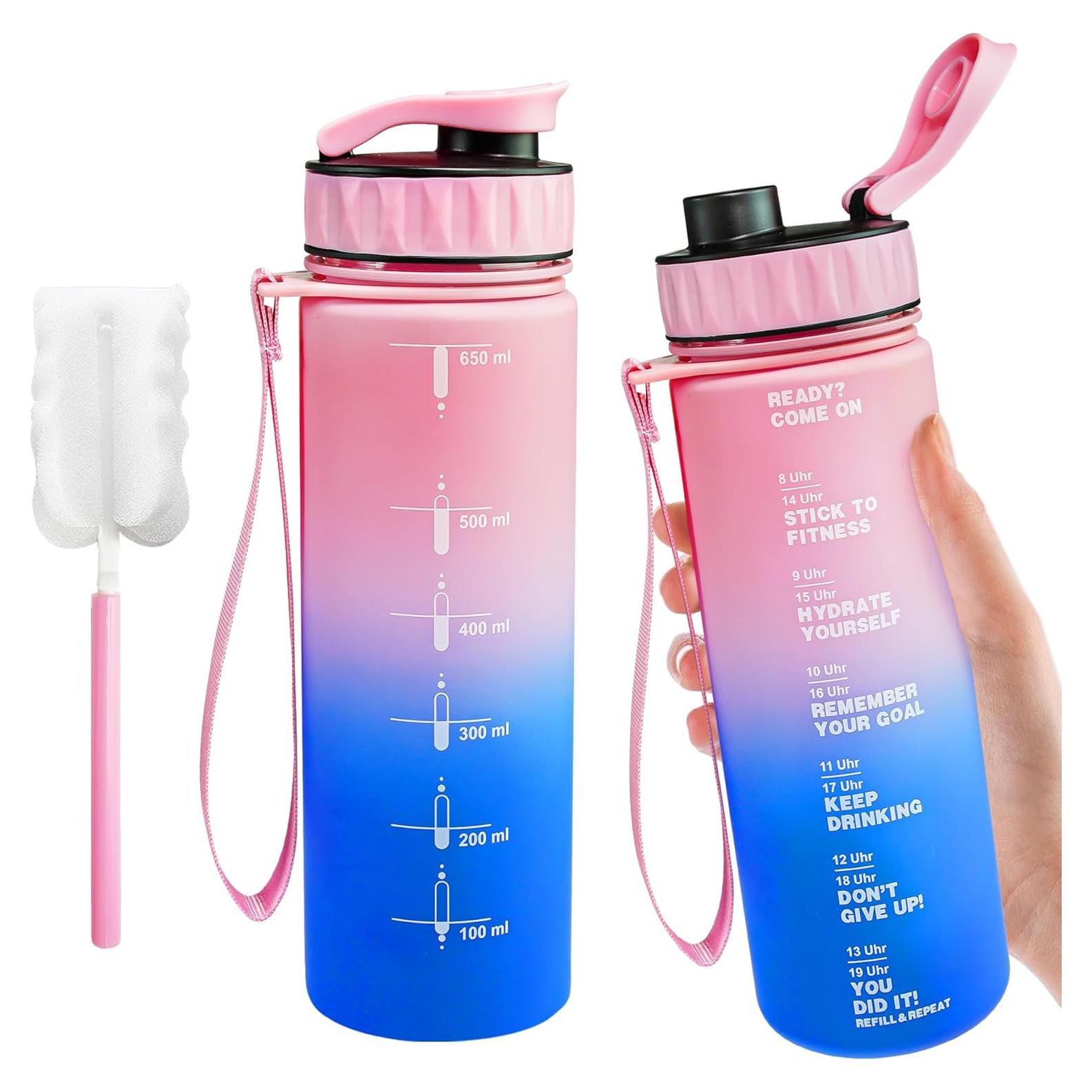 Botella de Agua Motivacional QD.SUZEE 650ml Rosa y Azul