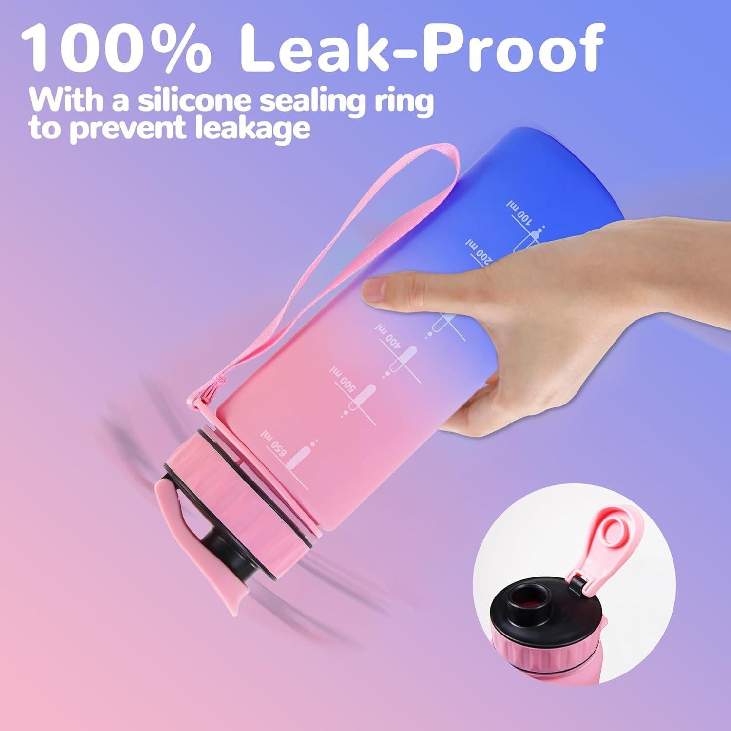 Botella de Agua Motivacional QD.SUZEE 650ml Rosa y Azul