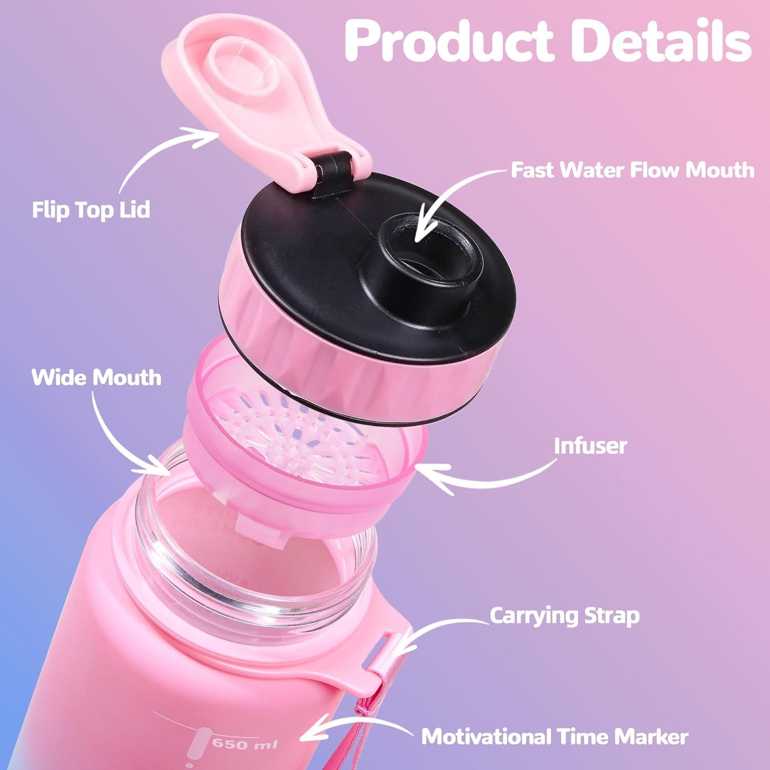 Botella de Agua Motivacional QD.SUZEE 650ml Rosa y Azul