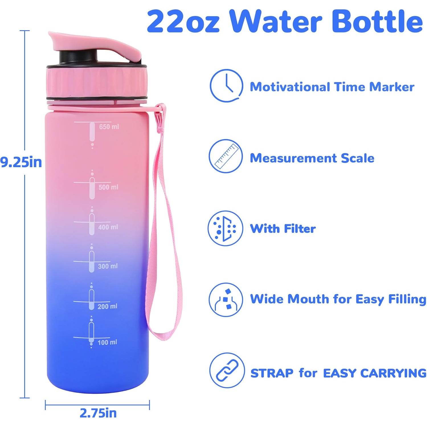 Botella de Agua Motivacional QD.SUZEE 650ml Rosa y Azul