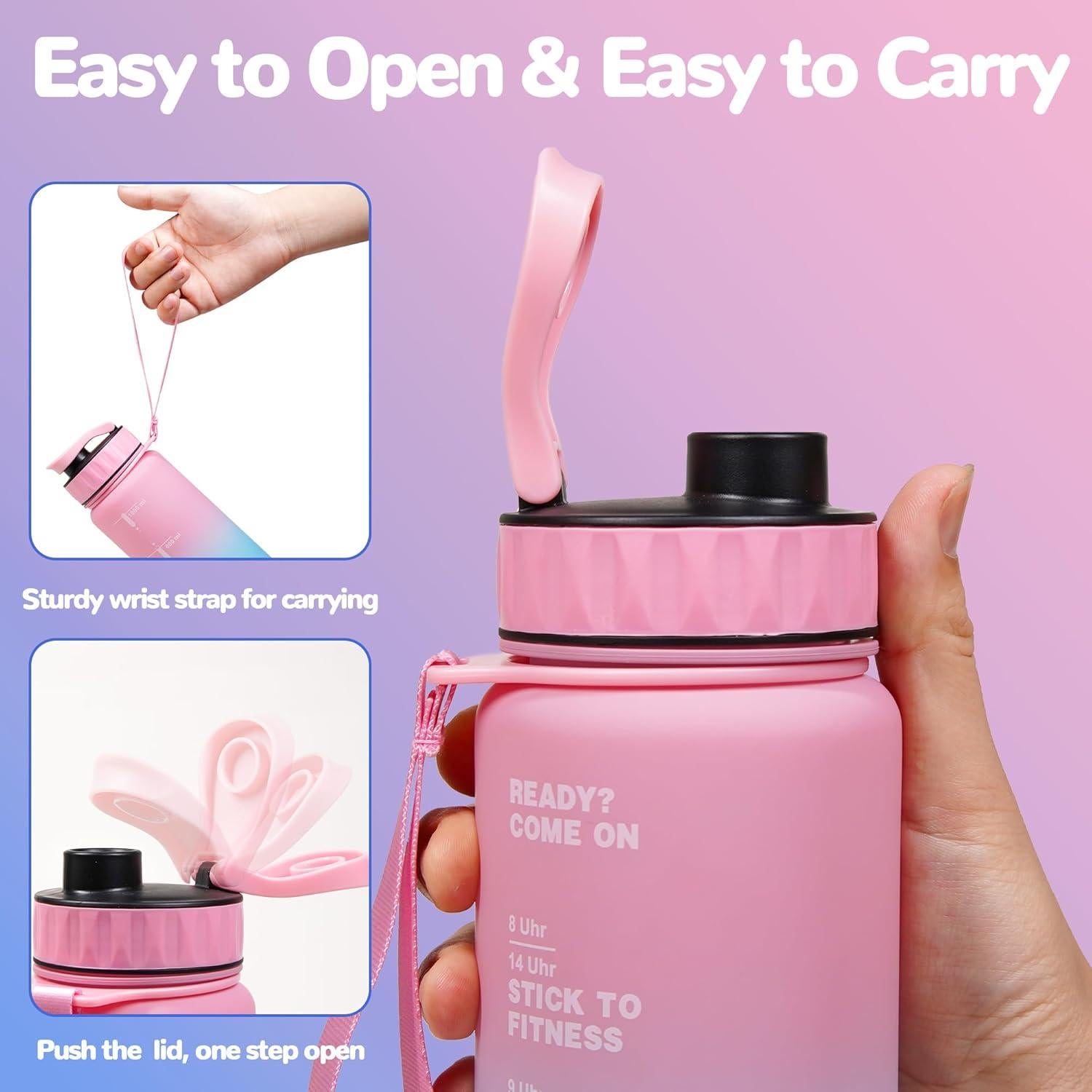 Botella de Agua Motivacional QD.SUZEE 650ml Rosa y Azul