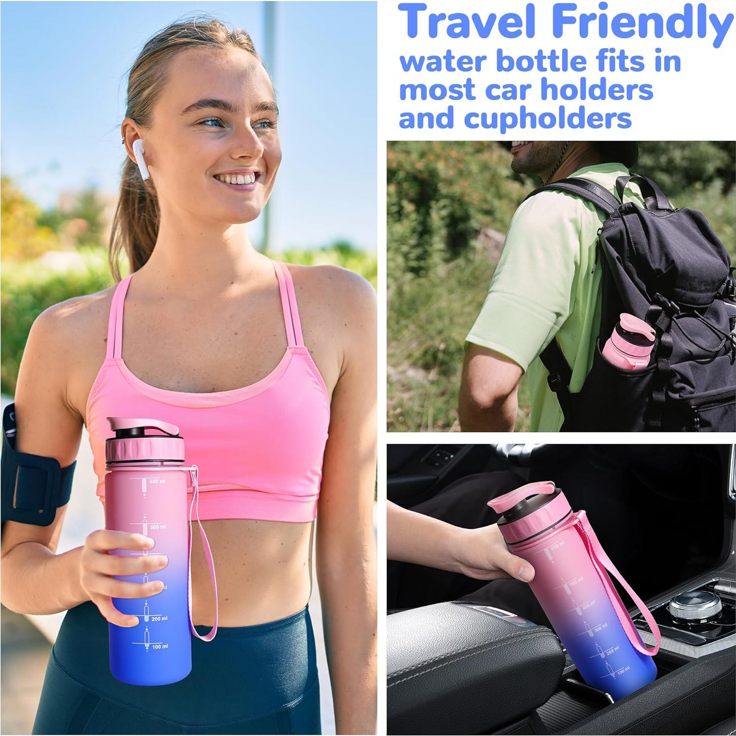 Botella de Agua Motivacional QD.SUZEE 650ml Rosa y Azul