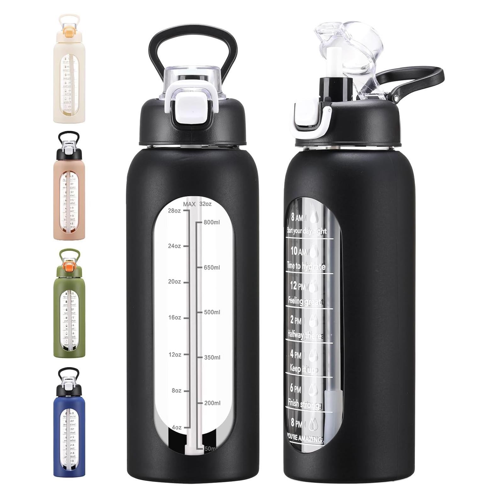 Botella de Agua de Vidrio 0.91L Chunmo con Pajilla y Manga