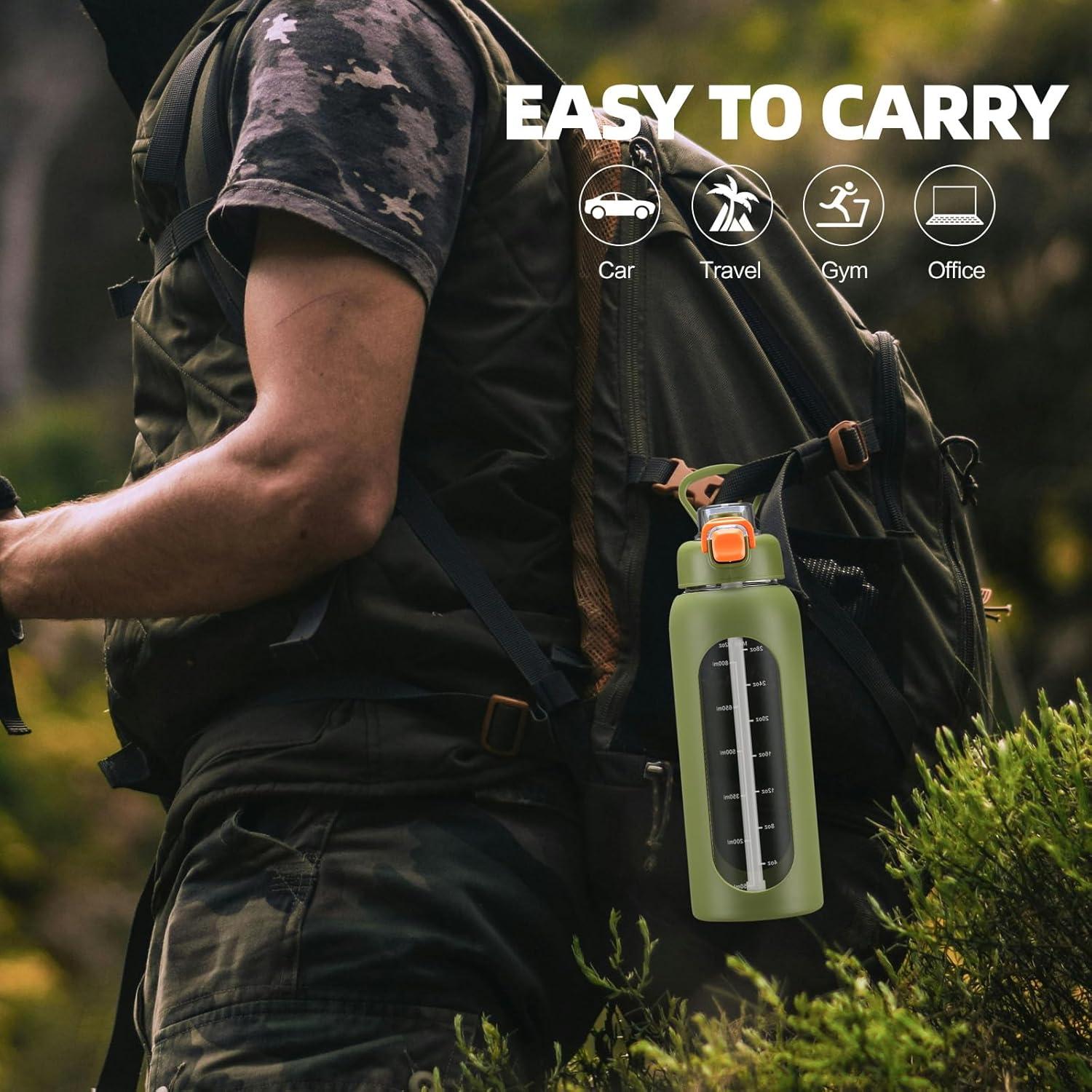 Botella de Agua de Vidrio 0.91L Chunmo con Pajilla y Manga