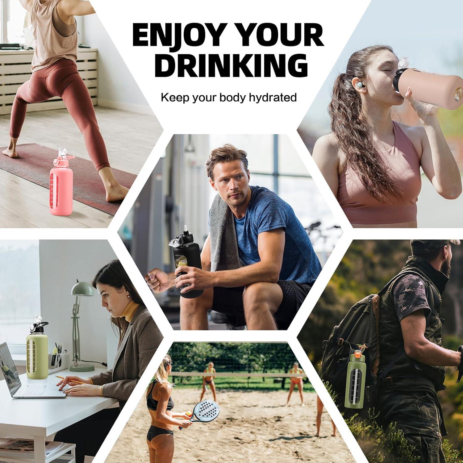 Botella de Agua de Vidrio 0.91L Chunmo con Pajilla y Manga