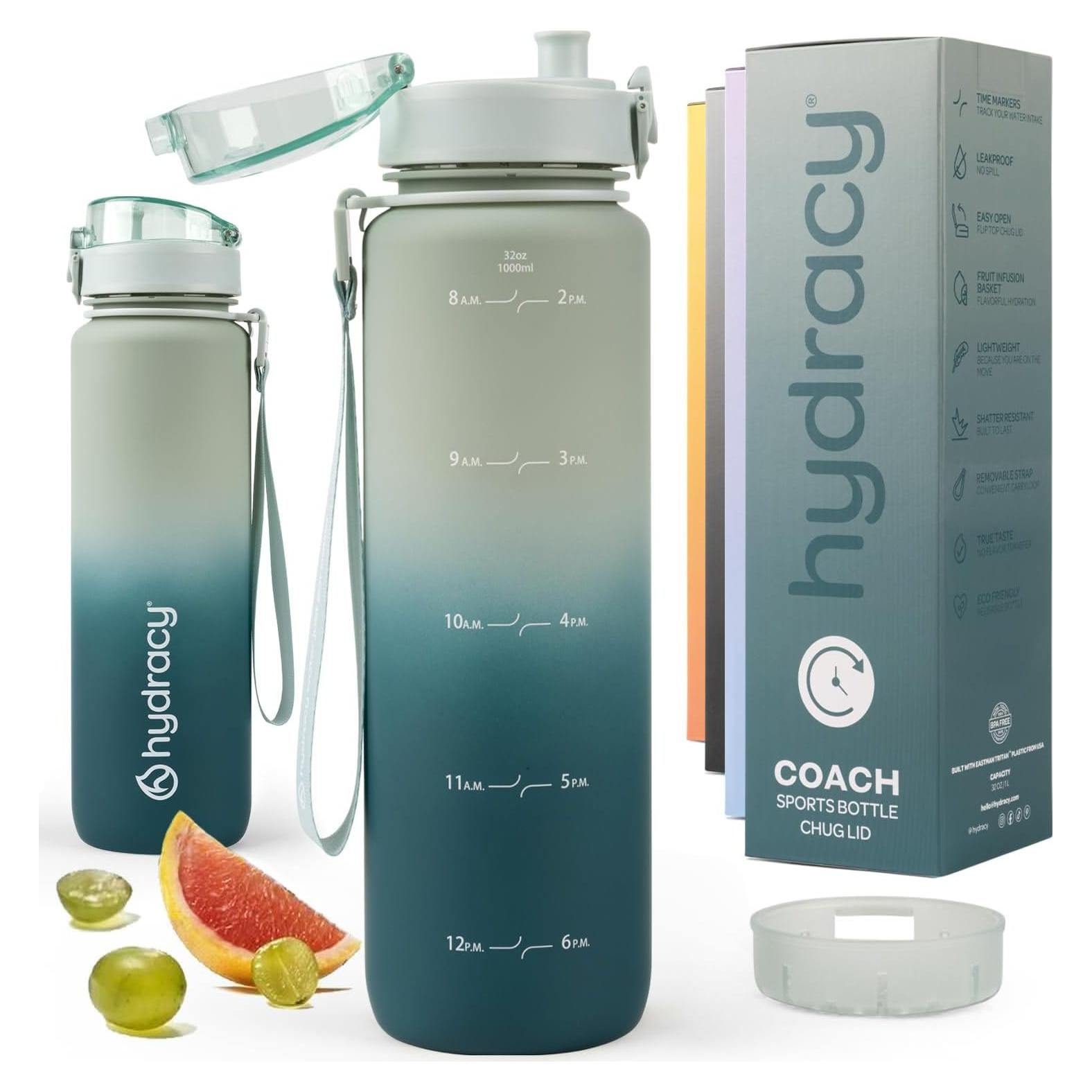 Botella de Agua Hydracy Coach 1L Verde Salvia a Prueba de Fugas