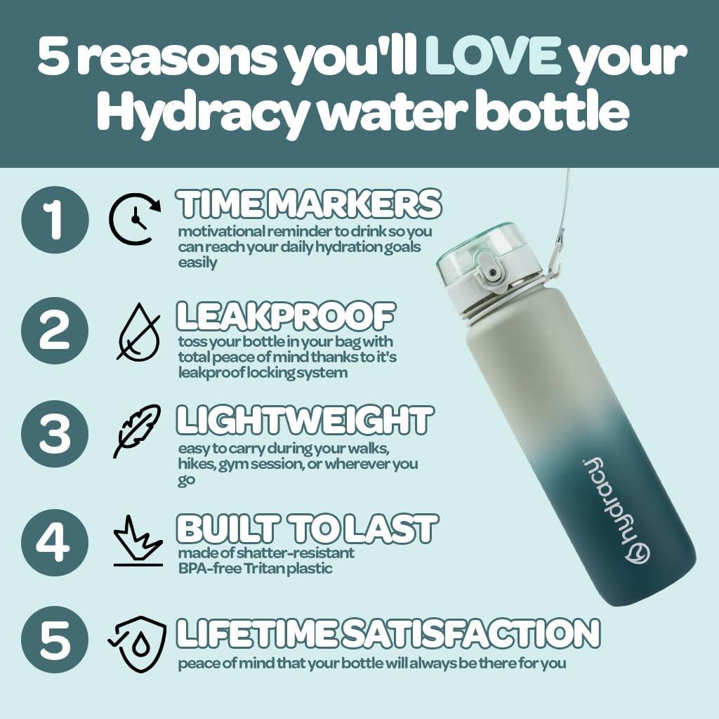 Botella de Agua Hydracy Coach 1L Verde Salvia a Prueba de Fugas