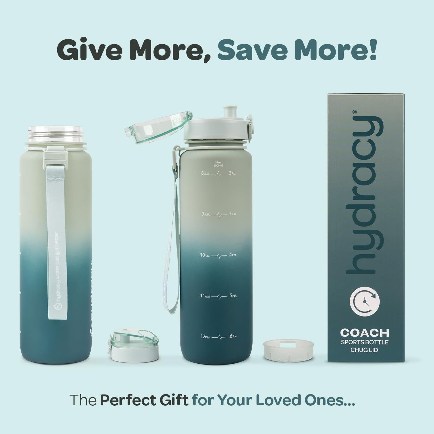 Botella de Agua Hydracy Coach 1L Verde Salvia a Prueba de Fugas