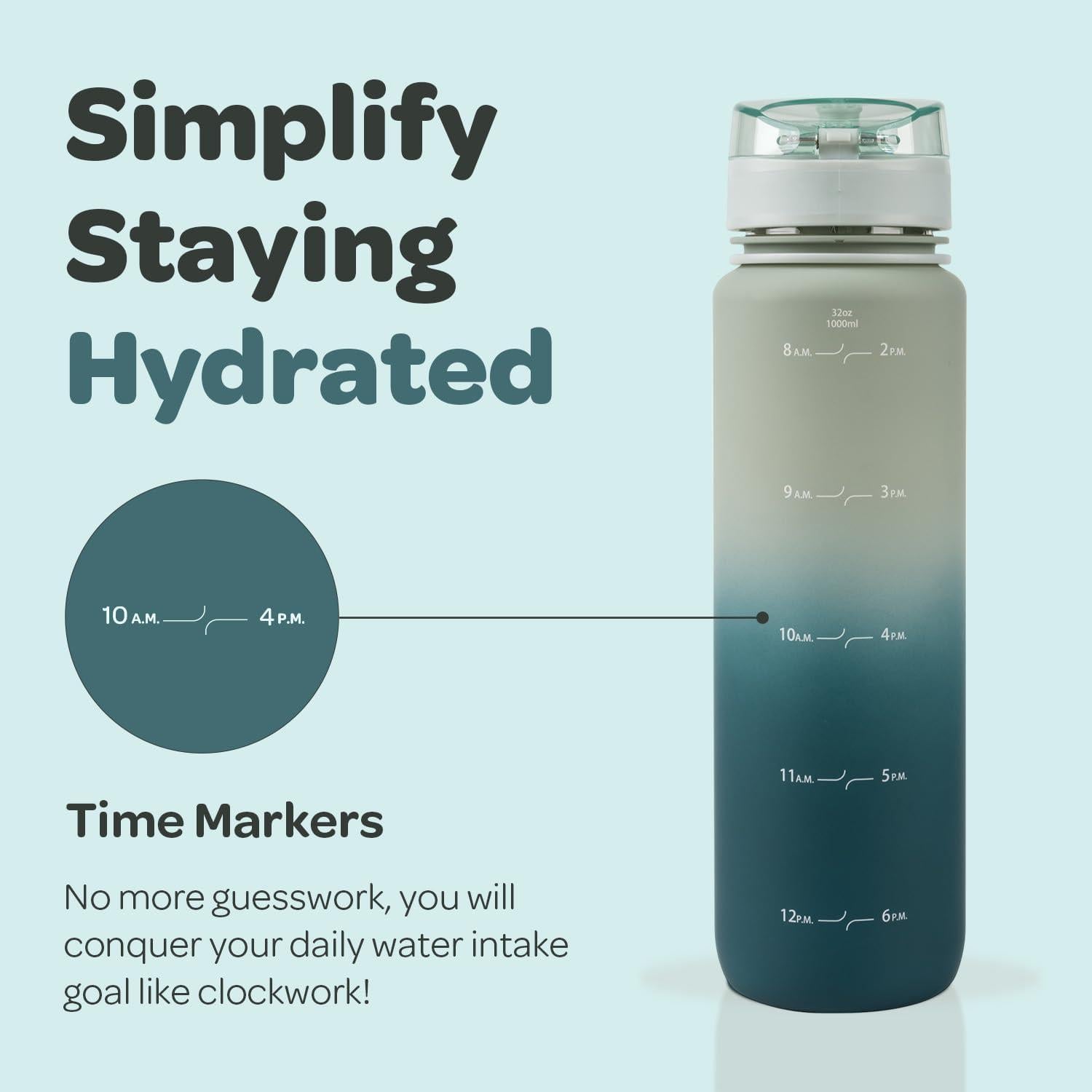 Botella de Agua Hydracy Coach 1L Verde Salvia a Prueba de Fugas