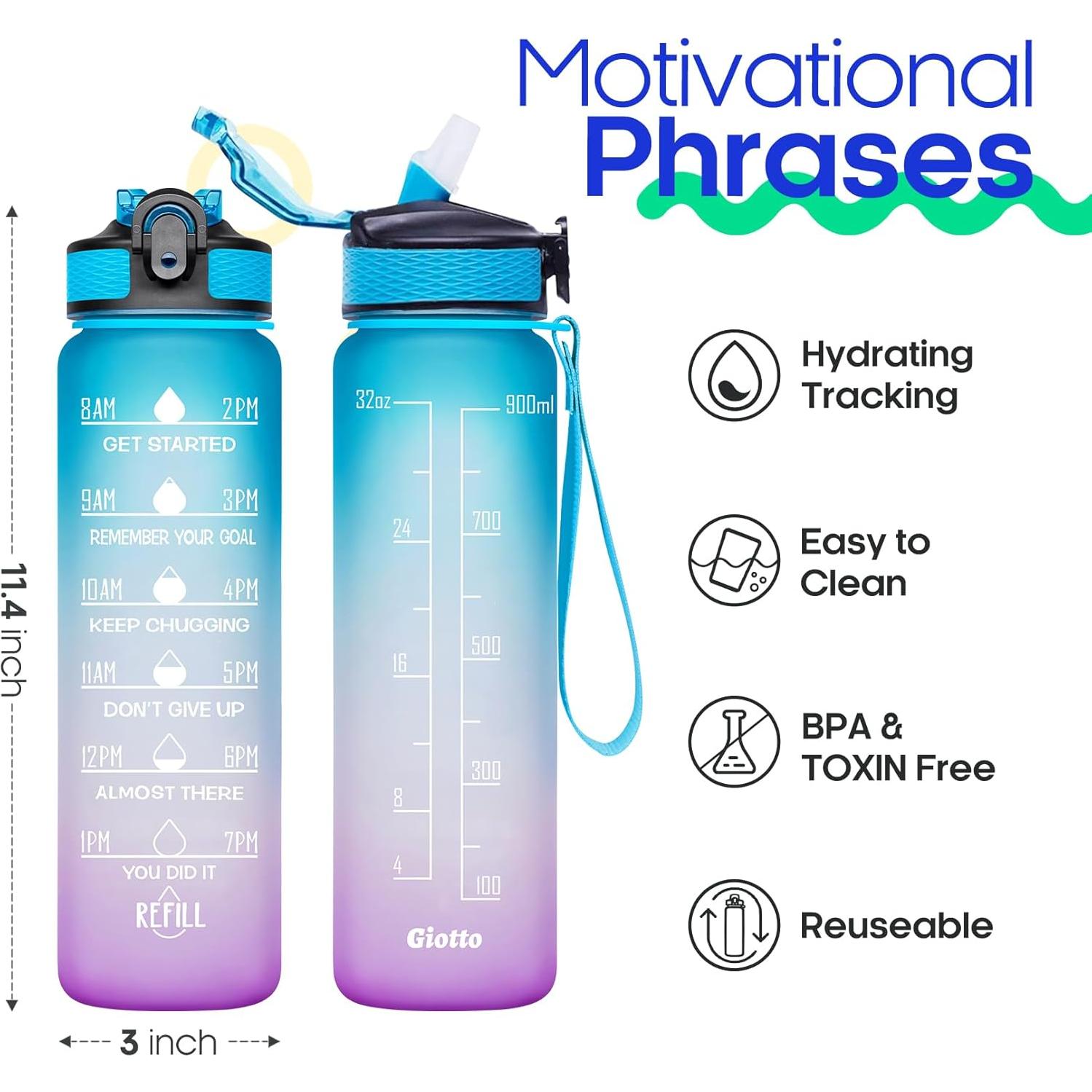 Botella de Agua Giotto 0.95L a Prueba de Fugas con Pajilla