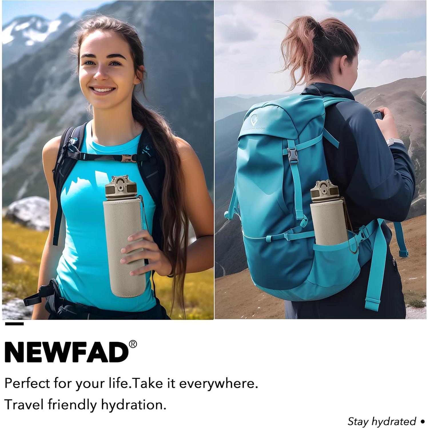 Botella de Agua Newfad 0.95L con Pajilla y Funda Antifugas