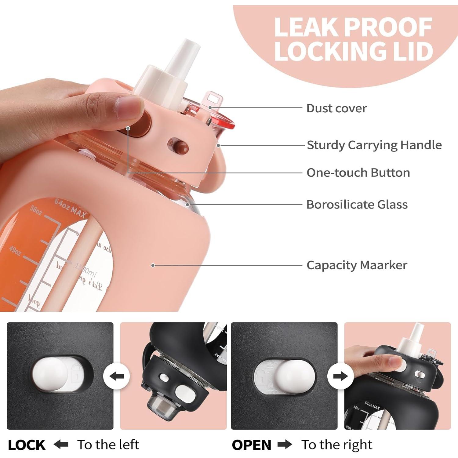 Botella de Agua de Vidrio SIEROZUR 1.81L con Pajilla Rosa