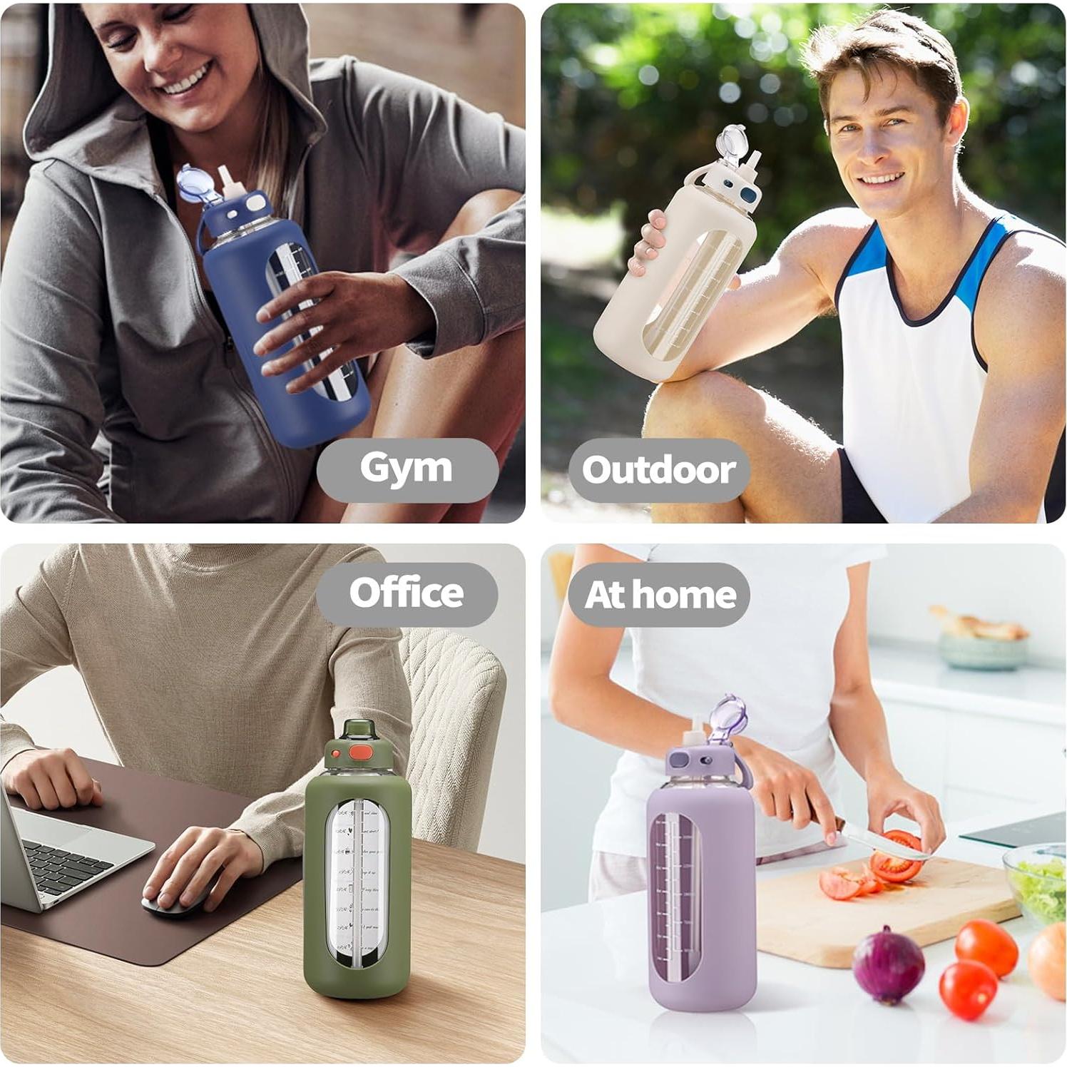 Botella de Agua de Vidrio SIEROZUR 1.81L con Pajilla Rosa