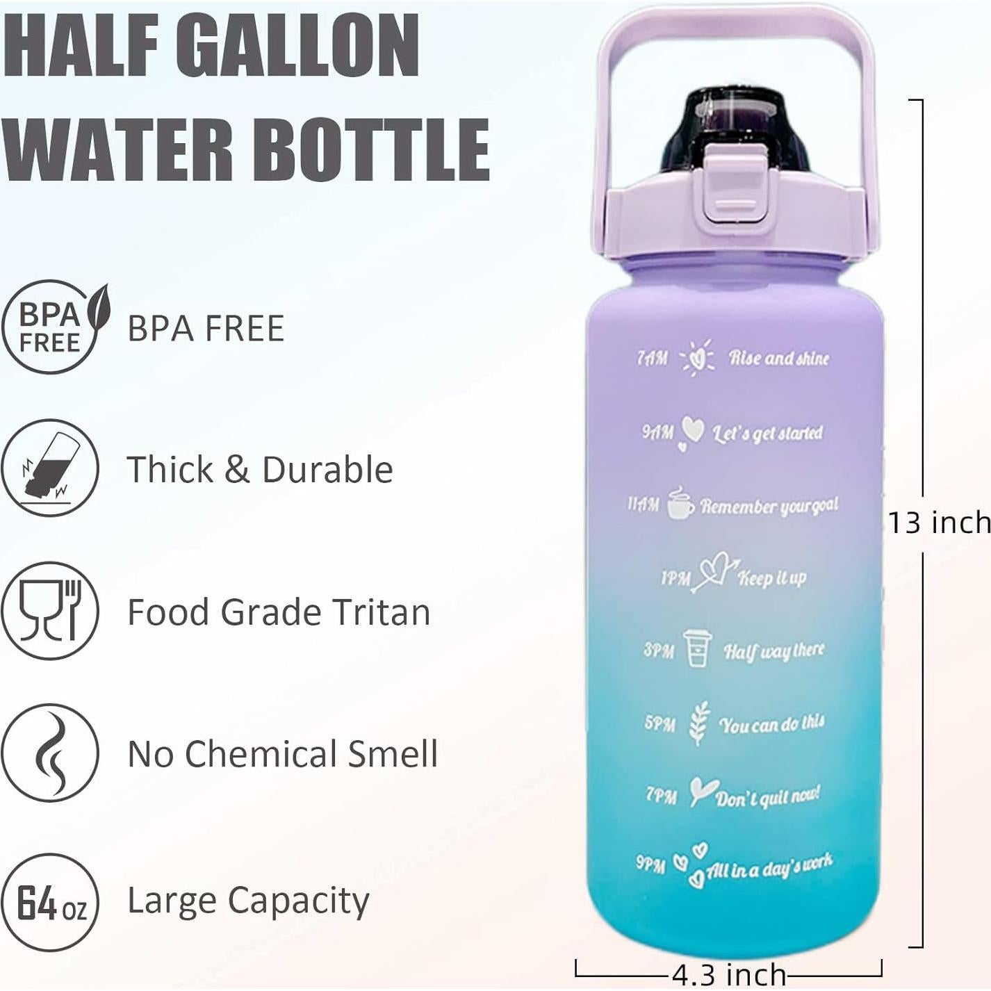 Botella de Agua Motivacional HANDA 2L con Pajilla y Asa