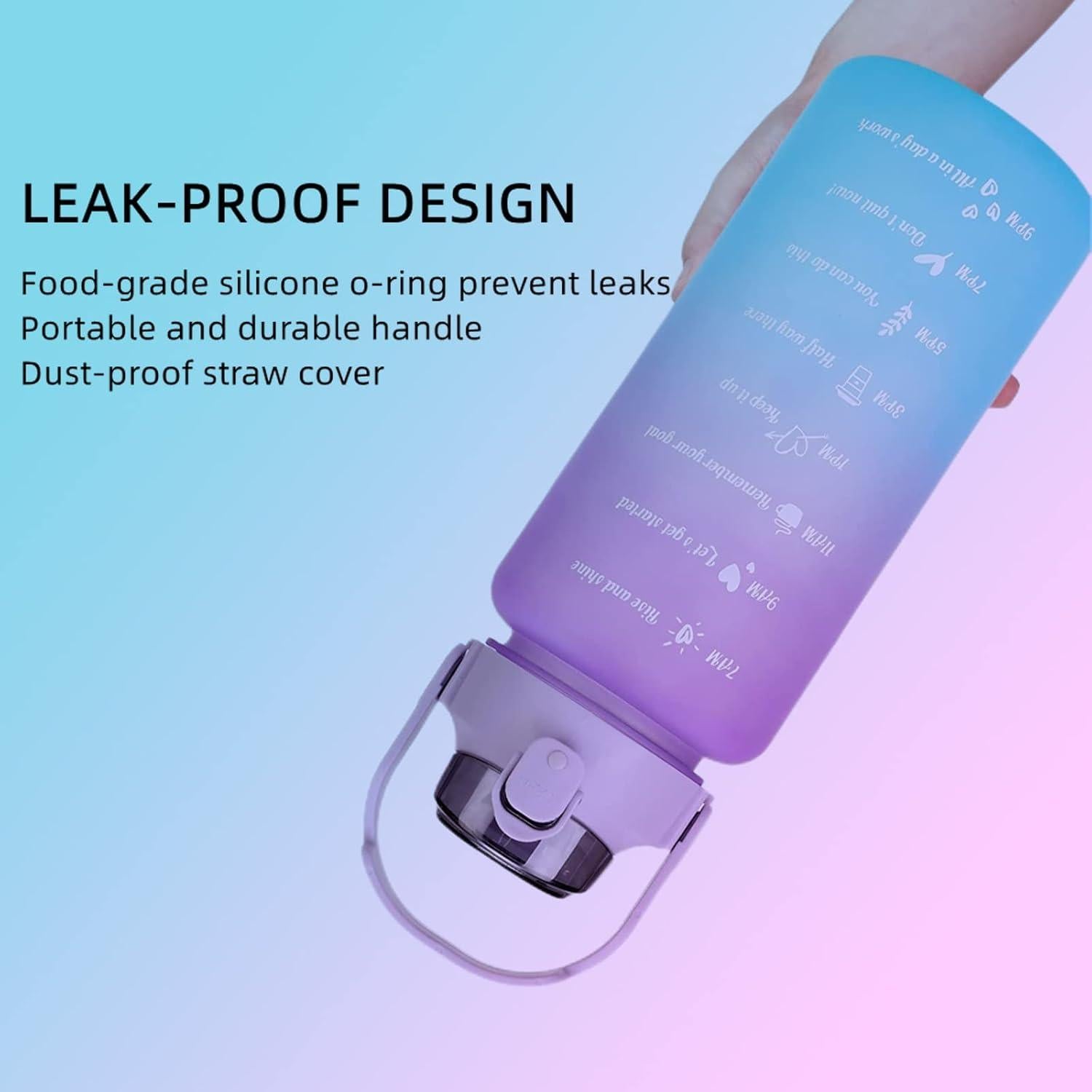 Botella de Agua Motivacional HANDA 2L con Pajilla y Asa